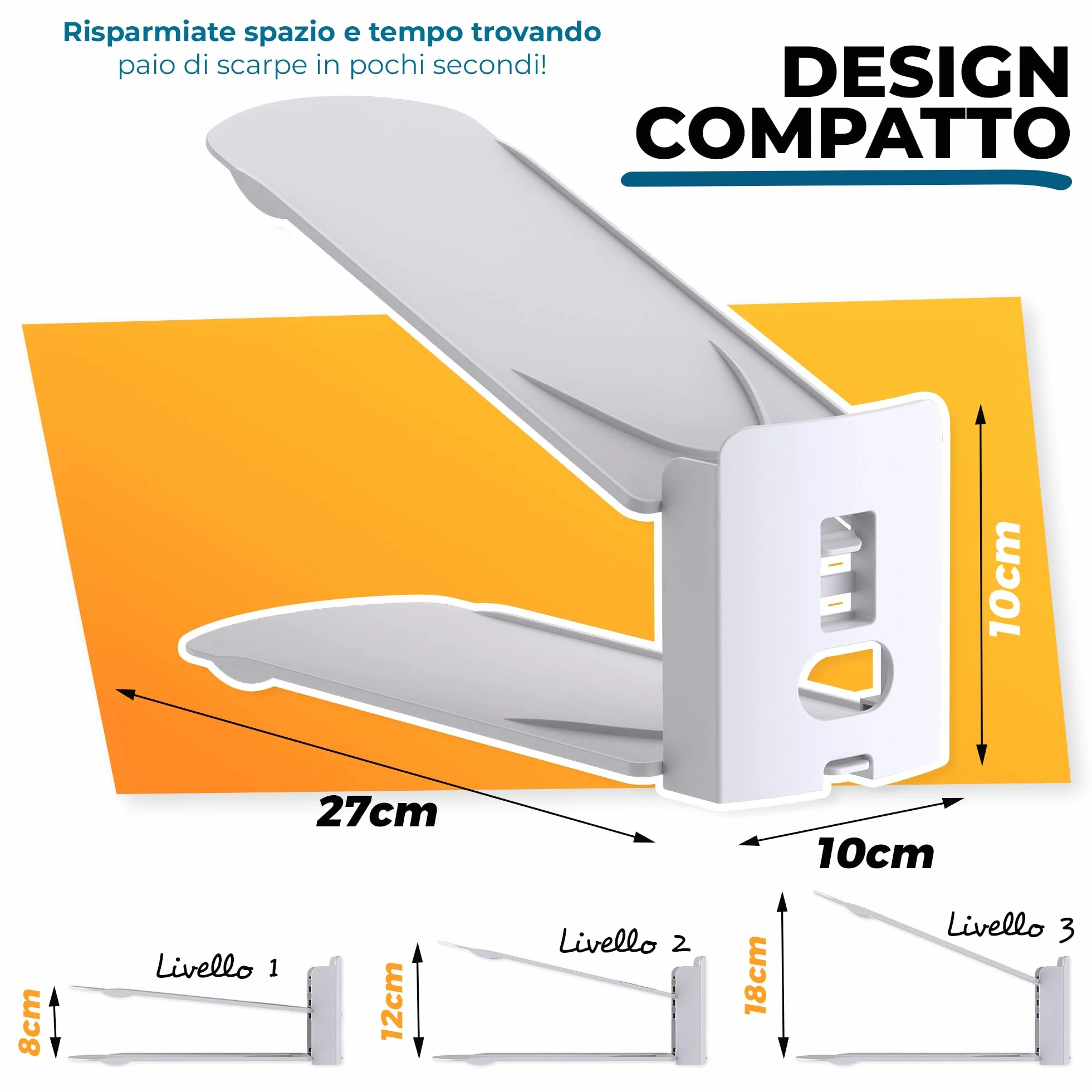 Organizer Scarpe Salvaspazio Regolabile per Armadio Raddoppia la Capacità della Scarpiera Facilmente Set da 12 Pezzi Colore Bianco