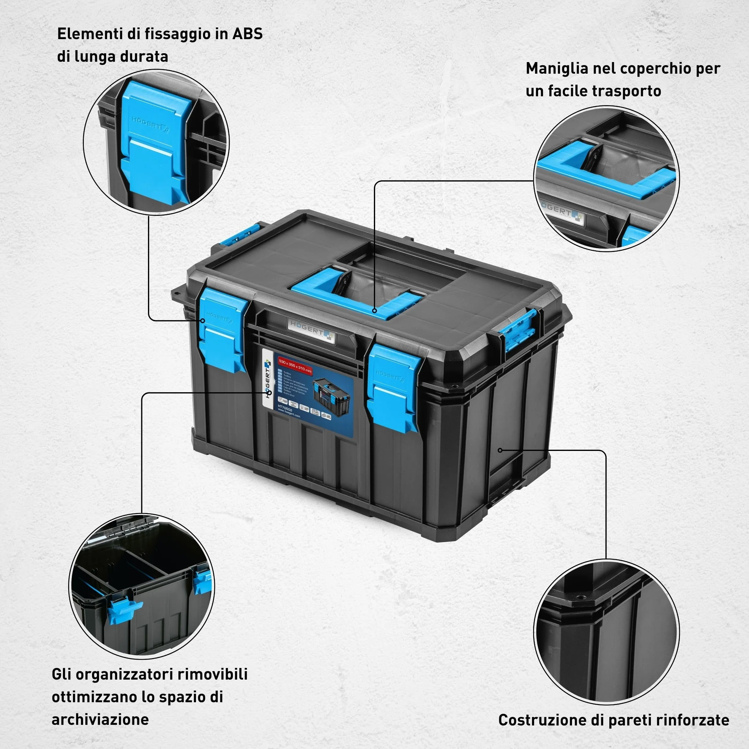 Högert Technik Cassetta Degli Attrezzi 50 kg Modulare ABS HT7G502
