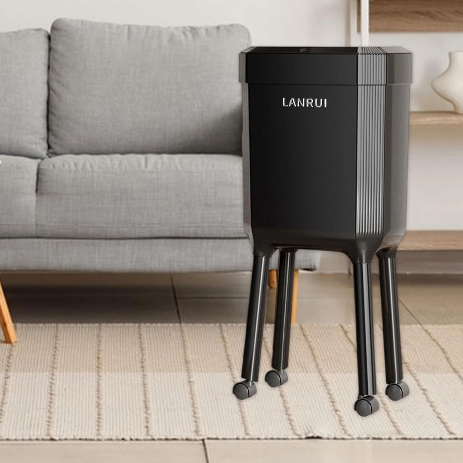 Pattumiera a Pressione con Ruote, Secchio per Carta straccia, pattumiera Versatile, Cestino Minimalista per Bagno e Camera da Letto, Nero