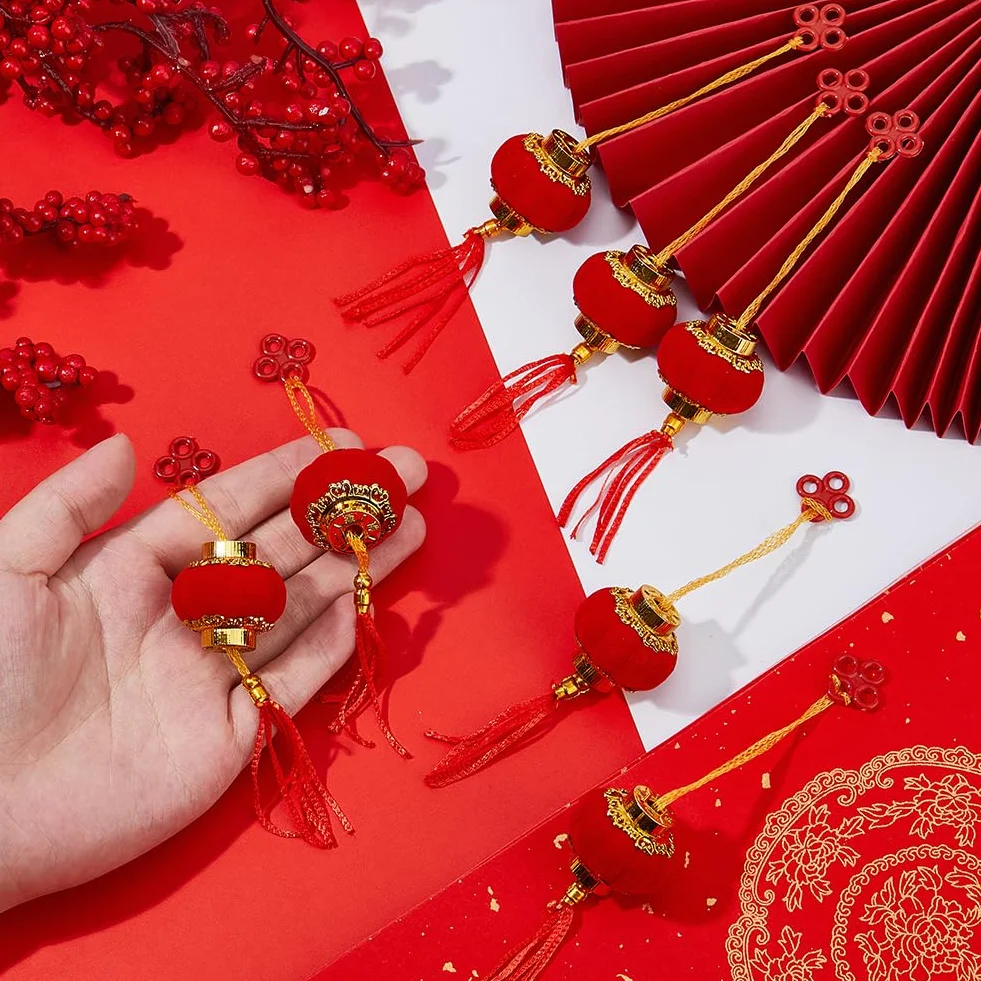 SUPERFINDINGS Set di 2 60 decorazioni cinesi per Capodanno, 31 mm, mini lanterne rosse in velluto, decorazione per Capodanno, matrimoni, feste, ufficio, casa, albero, decorazione esterna