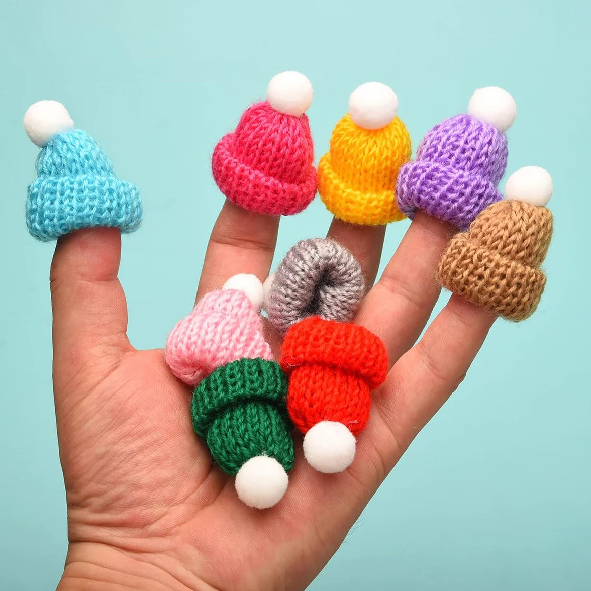 Shirene Mini Cappelli a Maglia,50 Pezzi Mini Cappelli di Lana per Bambole,Mini Cappelli di Natale,Cappelli Decorativi per la Tavola di Natale per Fai da Te,Artigianato,Decorazioni Natalizie