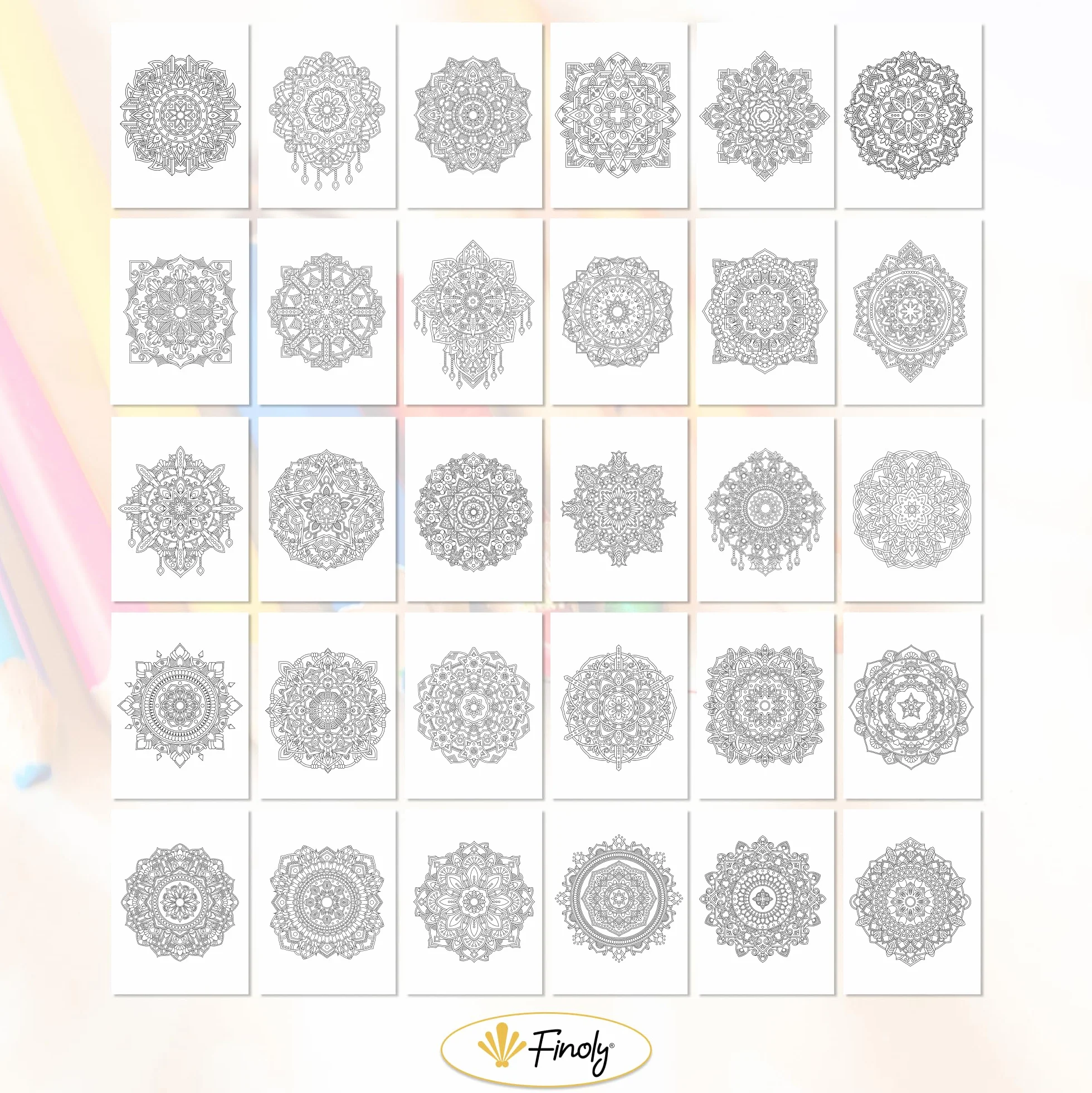 Libro mandala da colorare per adulti A4 30 illustrazioni originali Carta Premium Rilegatura a spirale Volume 1