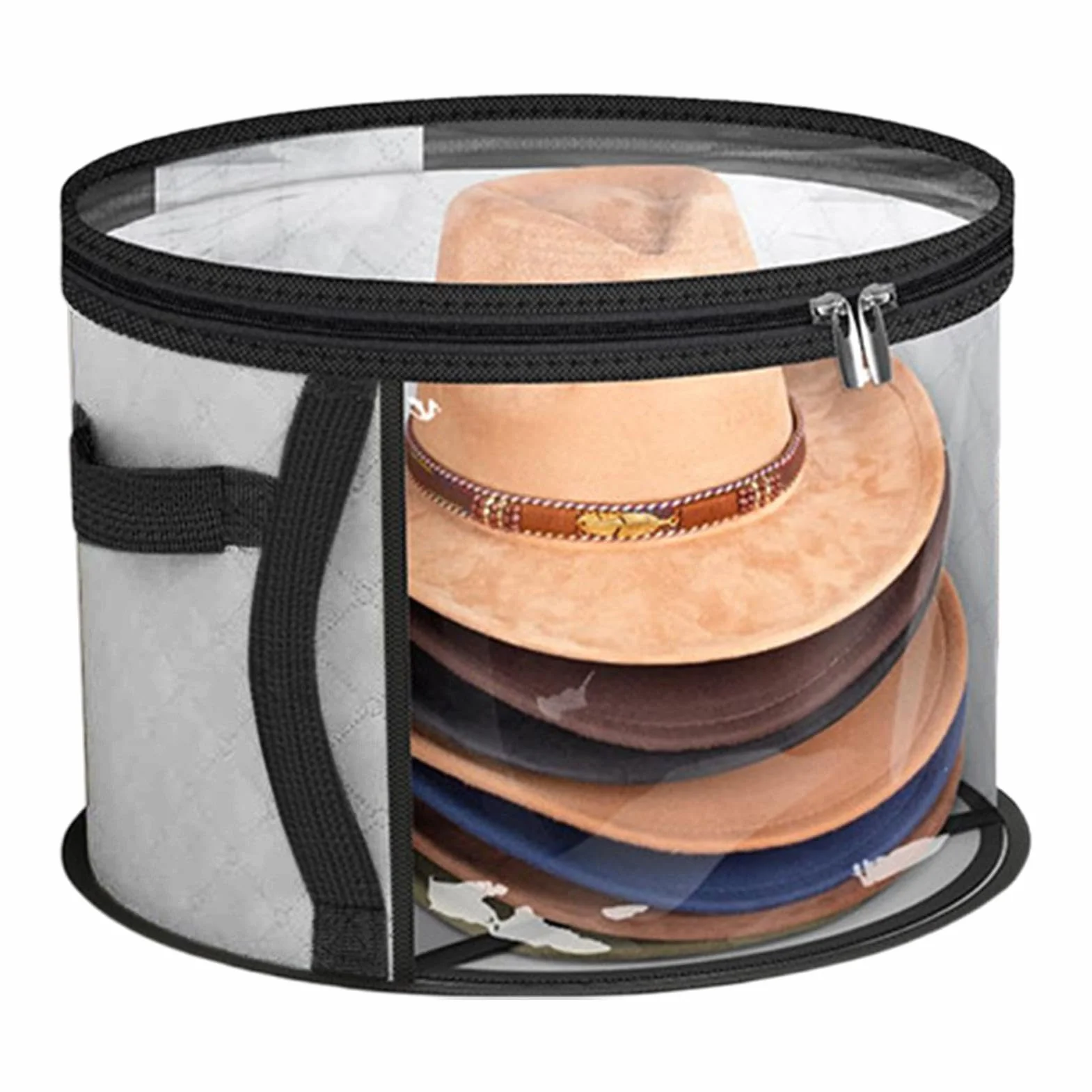 Scatola portaoggetti per cappelli, organizer per cappelli, contenitore rotondo da viaggio | Scatola per cappelli morbida trasparente con cerniera, borsa multifunzionale per cappelli di grande capacità