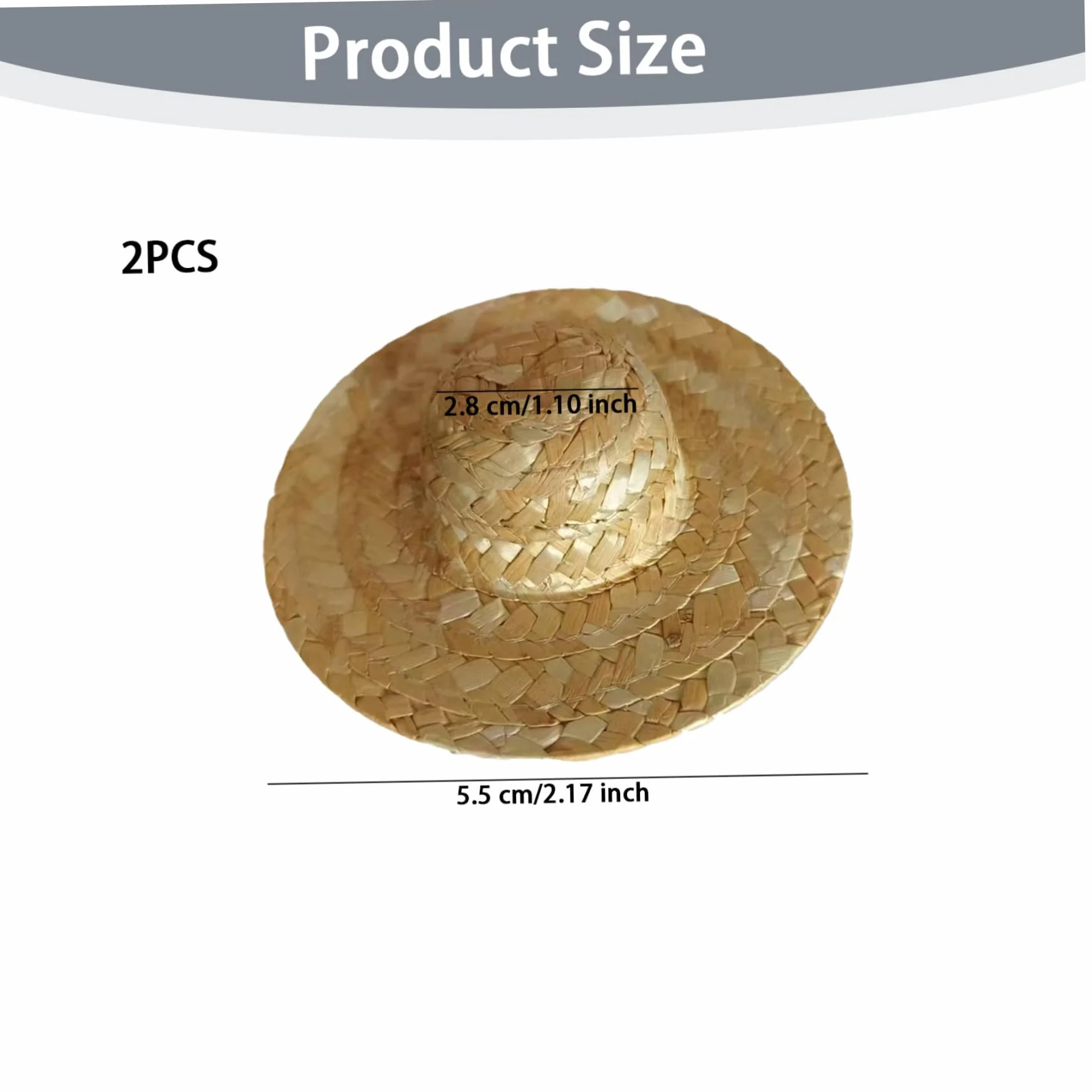 Mini Cappello di Paglia 2 Pezzi 2x1 Pollici Mini Cappelli Intrecciati a Tesa Larga realistici Cappelli di Paglia per Artigianato, Bottiglie di Vino, Decorazioni, Gioielli/Accessori per Bambole