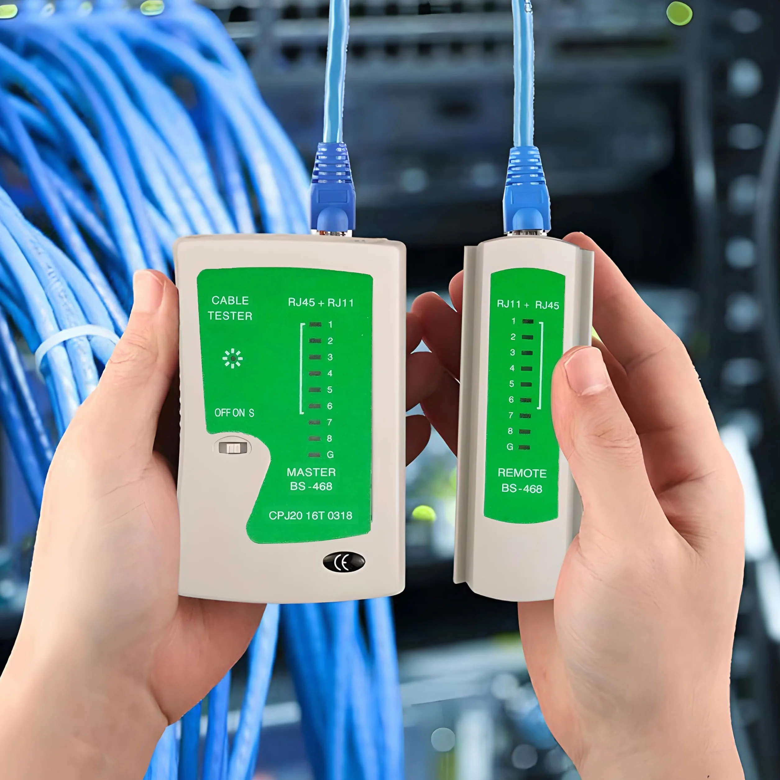 Retoo Tester Cavo di Rete, Patch LAN, RJ11 RJ12 RJ45, Professionale, Tester Collegamento, Verifica Cavi, Strumento di Test per Cavi Ethernet, 10,5 x 10 x 2,5 cm, Grigio-Verde