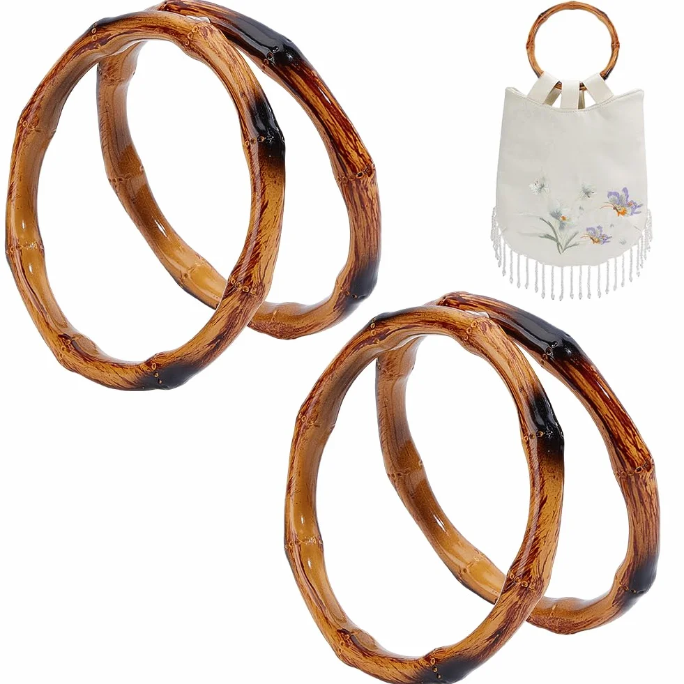 Beebeecraft 4 pz Borsa con Manici in bambù Imitazione per Donna Manici Rotondi in Legno da 13cm Anello di Ricambio per Borsa da Spiaggia Estiva Fatta A Mano Fai da Te Forniture per La Fabbricazione