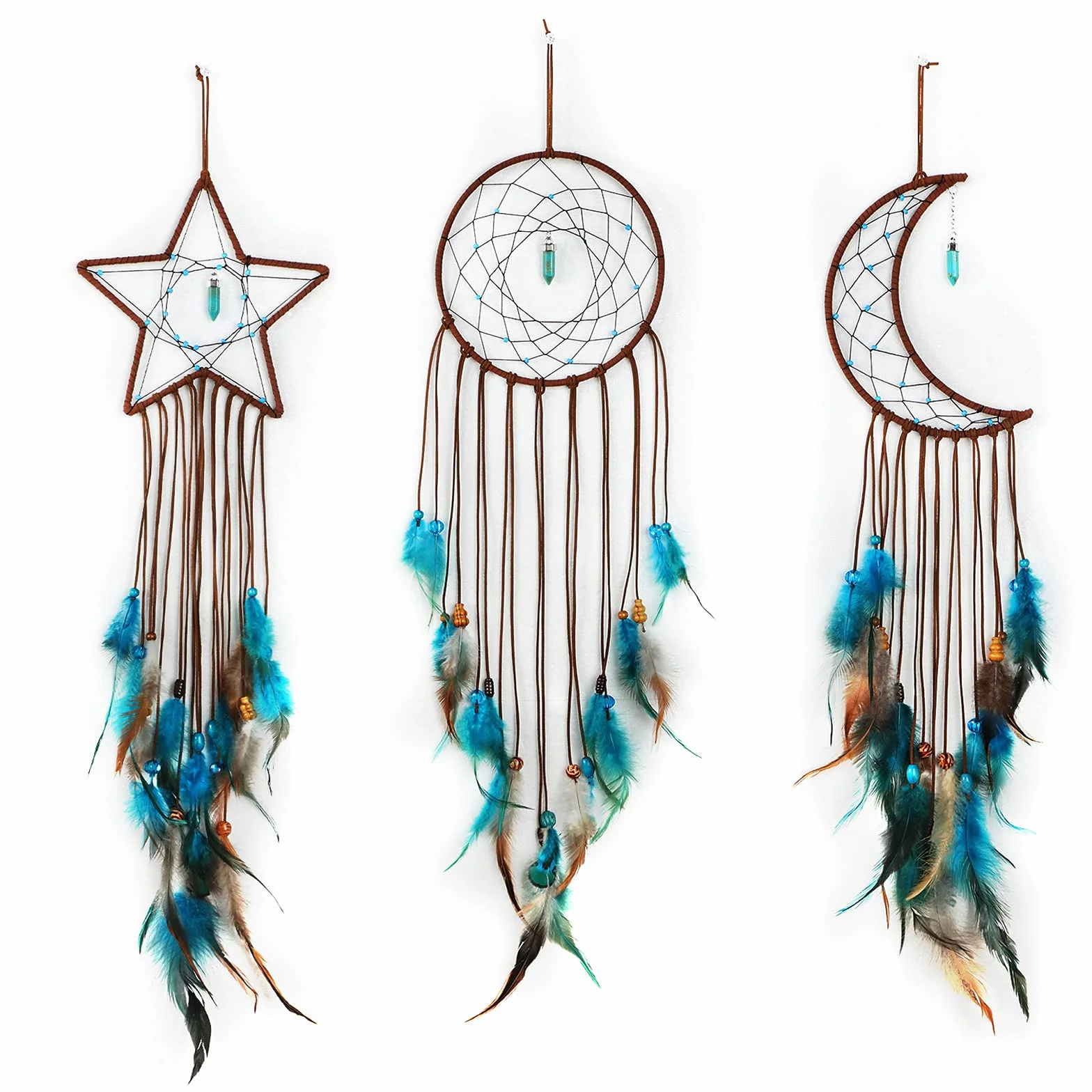 Acchiappasogni Fatti a Mano con Design Luna Sole Stella Ornamento Tradizionale per Parete Decorazioni Casa Camera Matrimonio Regali (Blu Scuro)