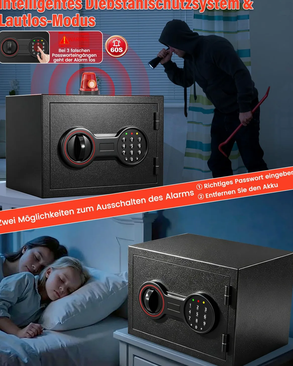 Cassaforte ignifuga per casa, mobile digitale con serratura a combinazione, sistema di allarme e ripiano rimovibile, piccola cassaforte per contanti, documenti importanti, 25 l
