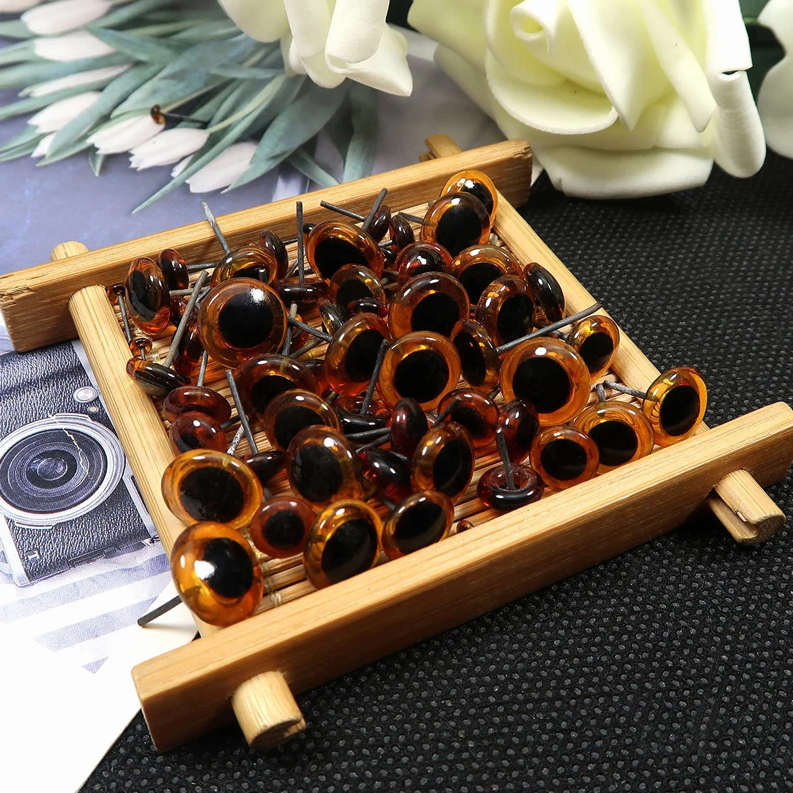 TOAOB 100 Pezzi Occhi di Sicurezza per Amigurumis Marrone Chiaro Occhi Giocattolo in Vetro 3mm a 12 mm per Lavoretti Fai da Te Creazione Bambole Pupazzi Artigianato