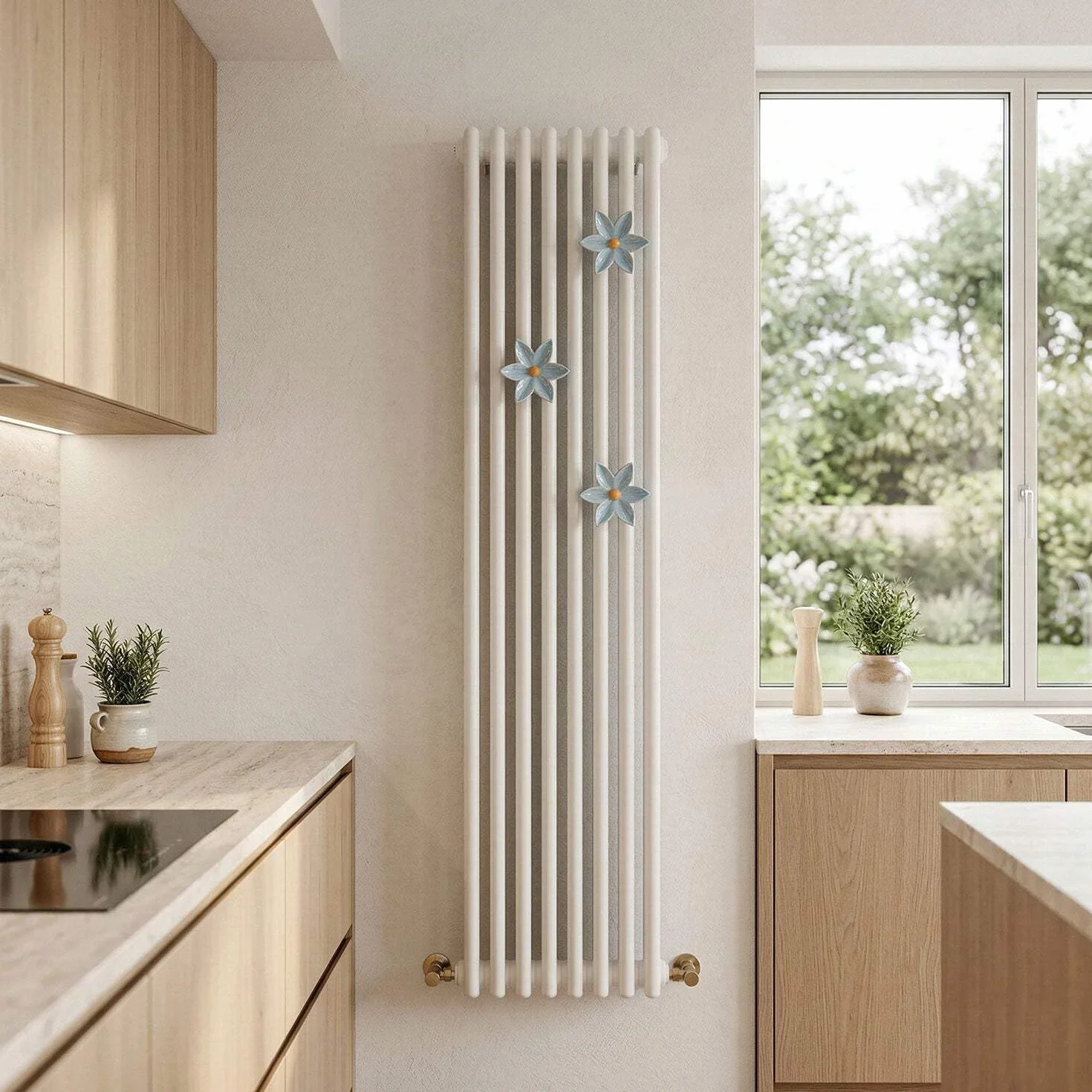 Fiore di Ninfea Appendino Azzurro in Ceramica per Radiatore, Portasciugamani a Forma di Fiore, Made in Italy