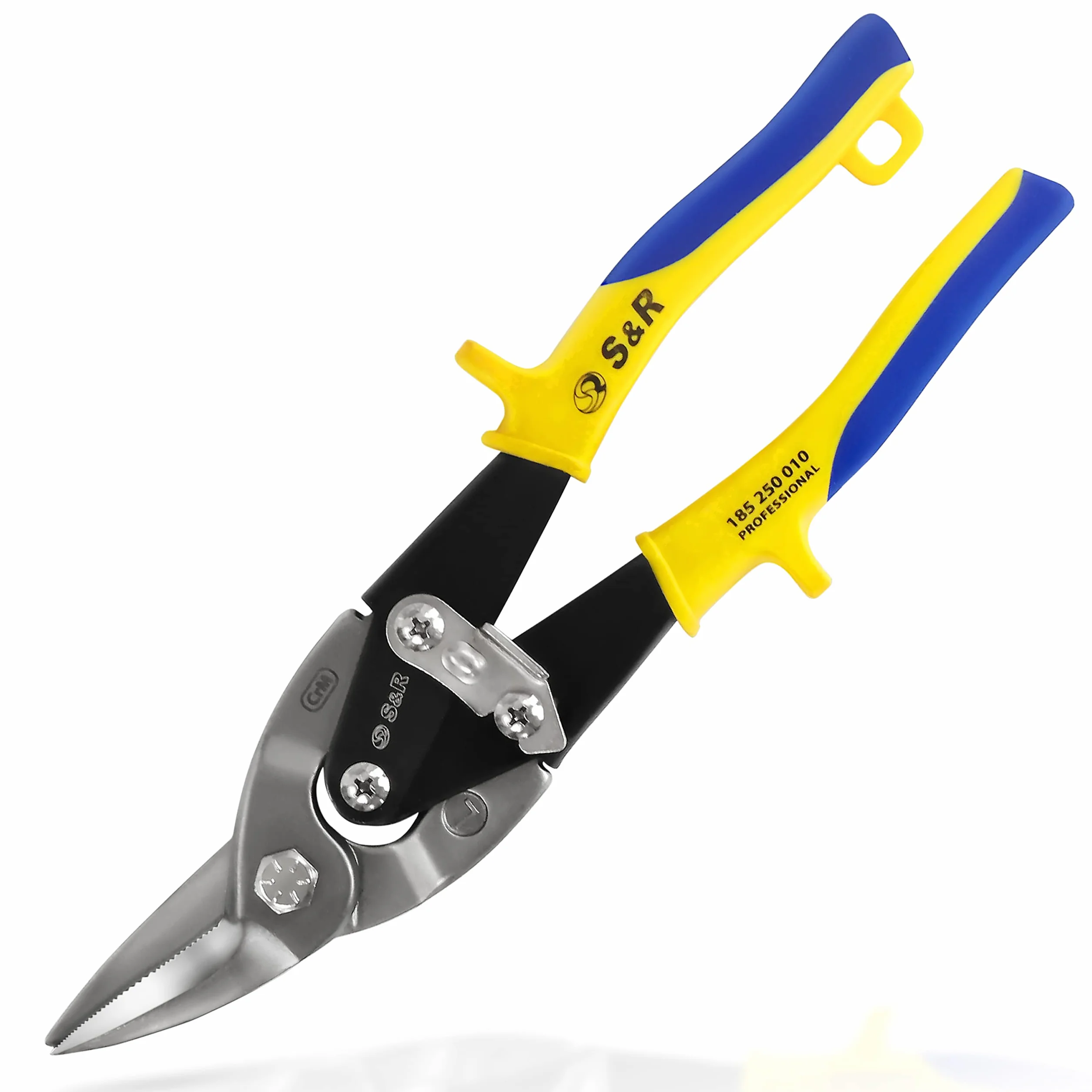 S&R Cesoie per Lamiera Professionali 250 mm, Forbici per Lamiera, Cesoie per Cartongesso - TAGLIO A SINISTRA - Lame Lunghe 35 mm CrMo per Lamiera, Metalli, Rame, Allumino e Profili di Acciaio.