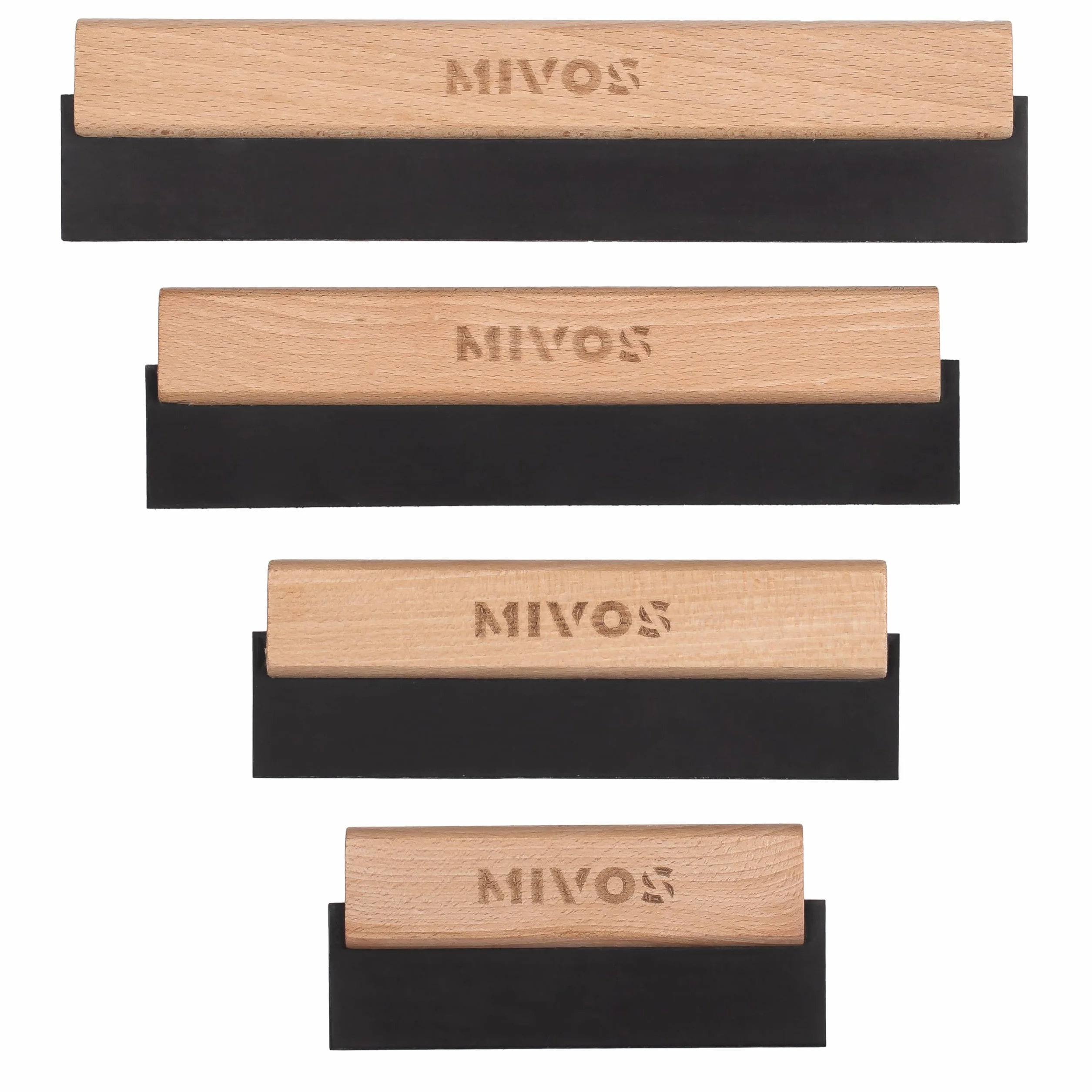 MIVOS Spatola in gomma - Set di spatole per piastrelle - 150 mm - 200 mm - 250 mm - 300 mm - Manico in legno per stuccare - Gomma per stuccare - Stuccatura - Made in EU