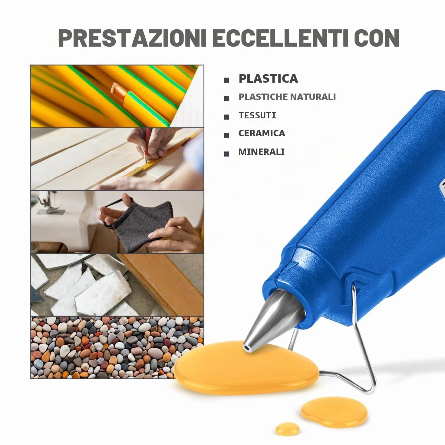 Colla a Caldo Giallo, 1 kg, Extra Forte Colla Ricariche Ø 11mm x 170mm, Colla per le Pistole di Colla a Caldo 11mm, per Carrozzeria Tirabolli