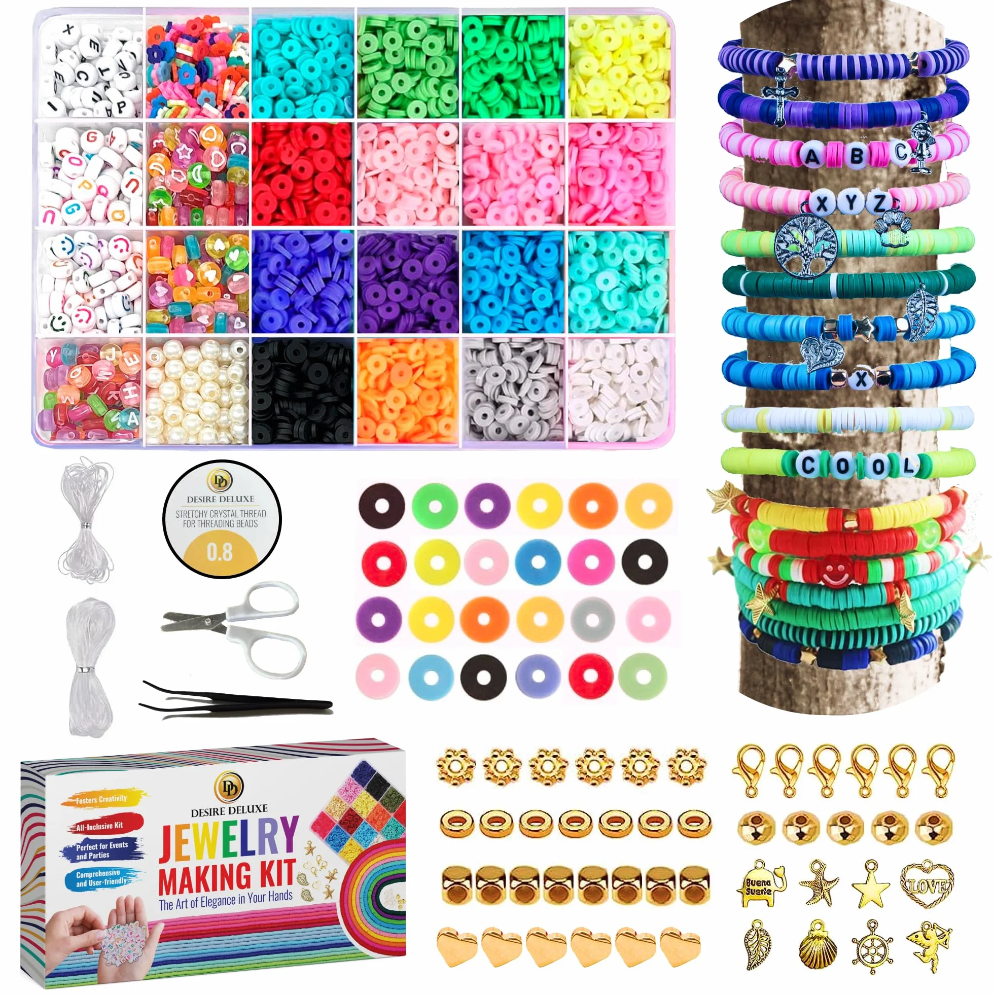 Desire Deluxe Kit per la creazione di braccialetti – Perline per braccialetti, collane di amicizia con kit di ciondoli e corde elastiche – Forniture per la creazione di gioielli per Halloween, Natale