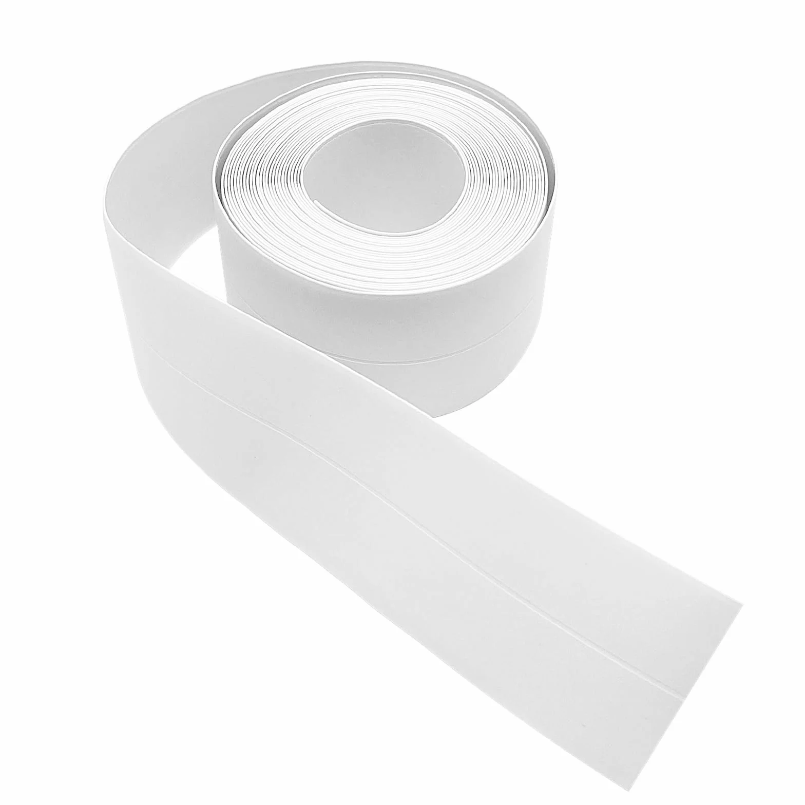 Silicone Bianco Bagno Antimuffa, Battiscopa Autoadesivo, Nastro Adesivo Impermeabile per Cucina e Bagno, 5 m x 36 mm Profilo PVC flessibile, Bianco
