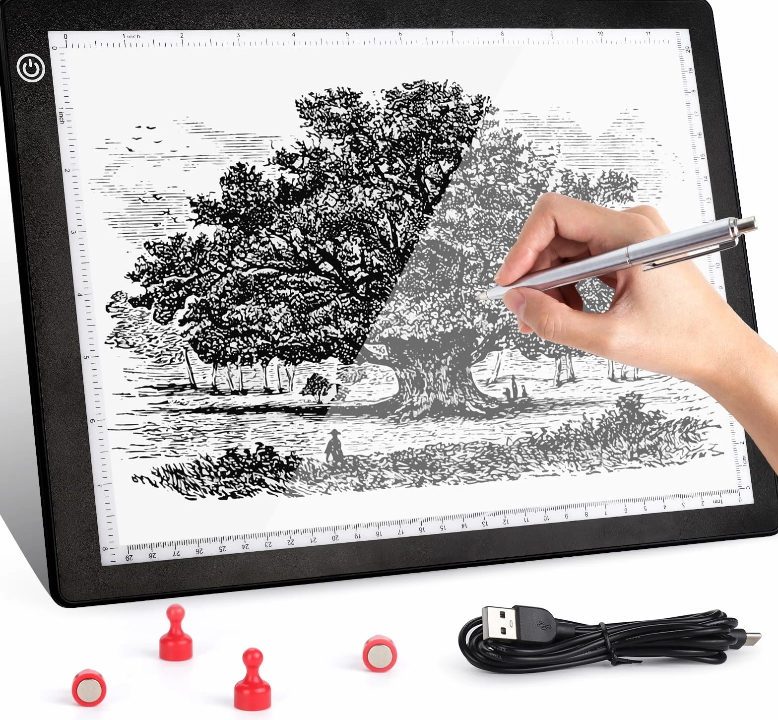 Damcyer Tavoletta Luminosa A4 LED con Luminosità Regolabile, USB per Animazione, Schizzi, Disegno, Pittura 5D, Nero