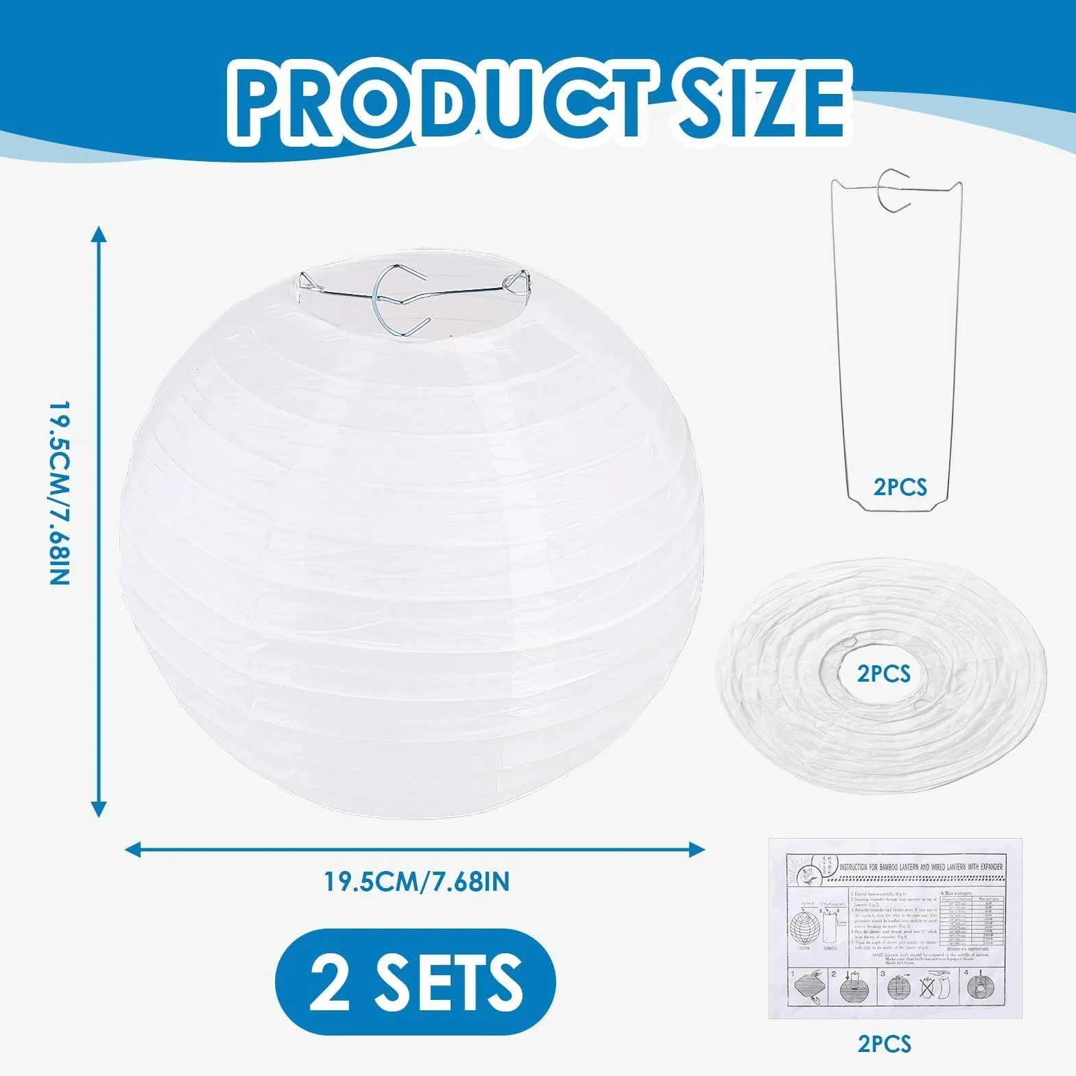 2 Pezzi Lanterne Cinesi 20cm Lanterna di Carta Rotonde Bianche per Decorazione Feste Matrimoni