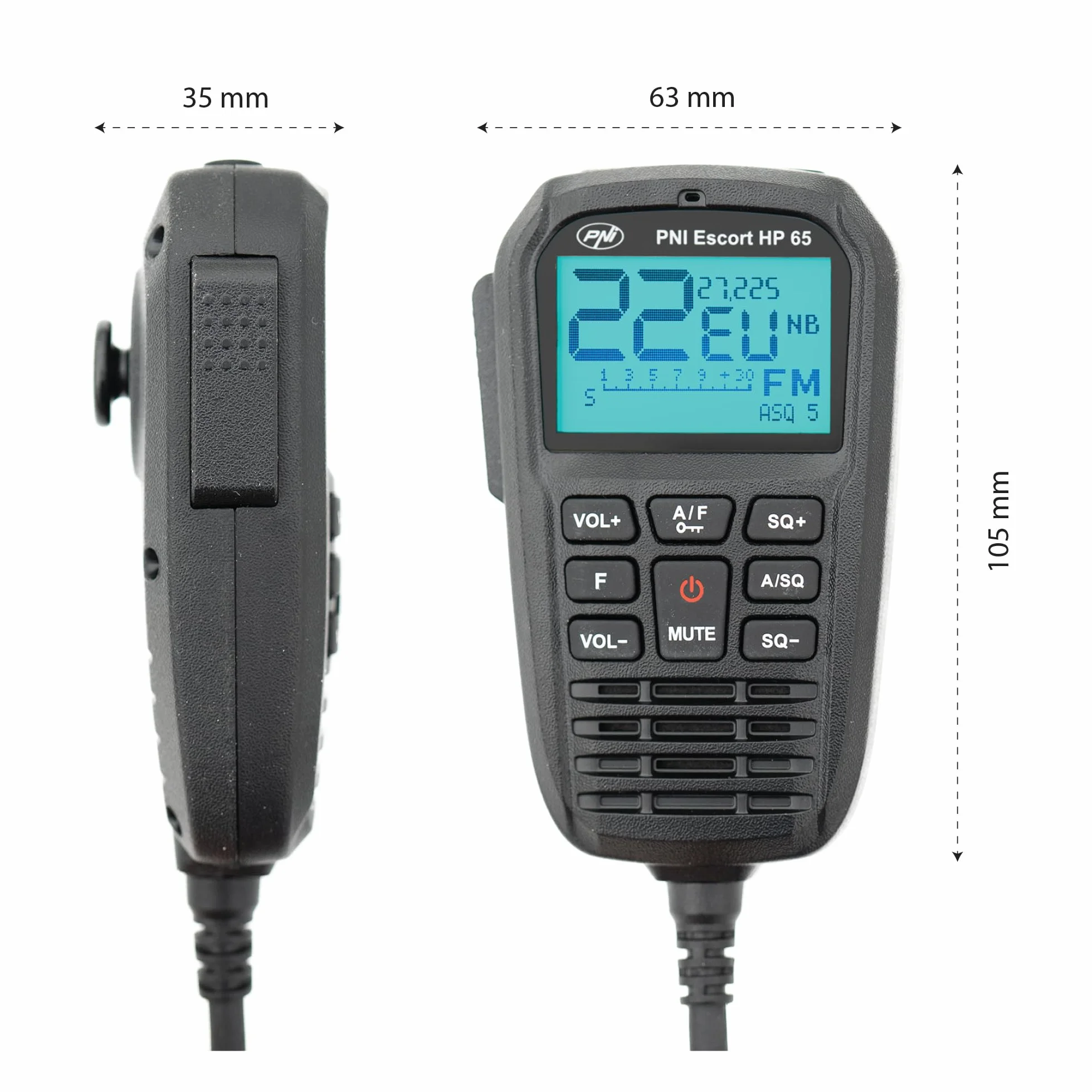 Stazione radio CB PNI Escort HP 65 ASQ, multi-norm, Noise Blanker, ASQ, regolabile SQ, 12-24 V, presa accendisigari inclusa