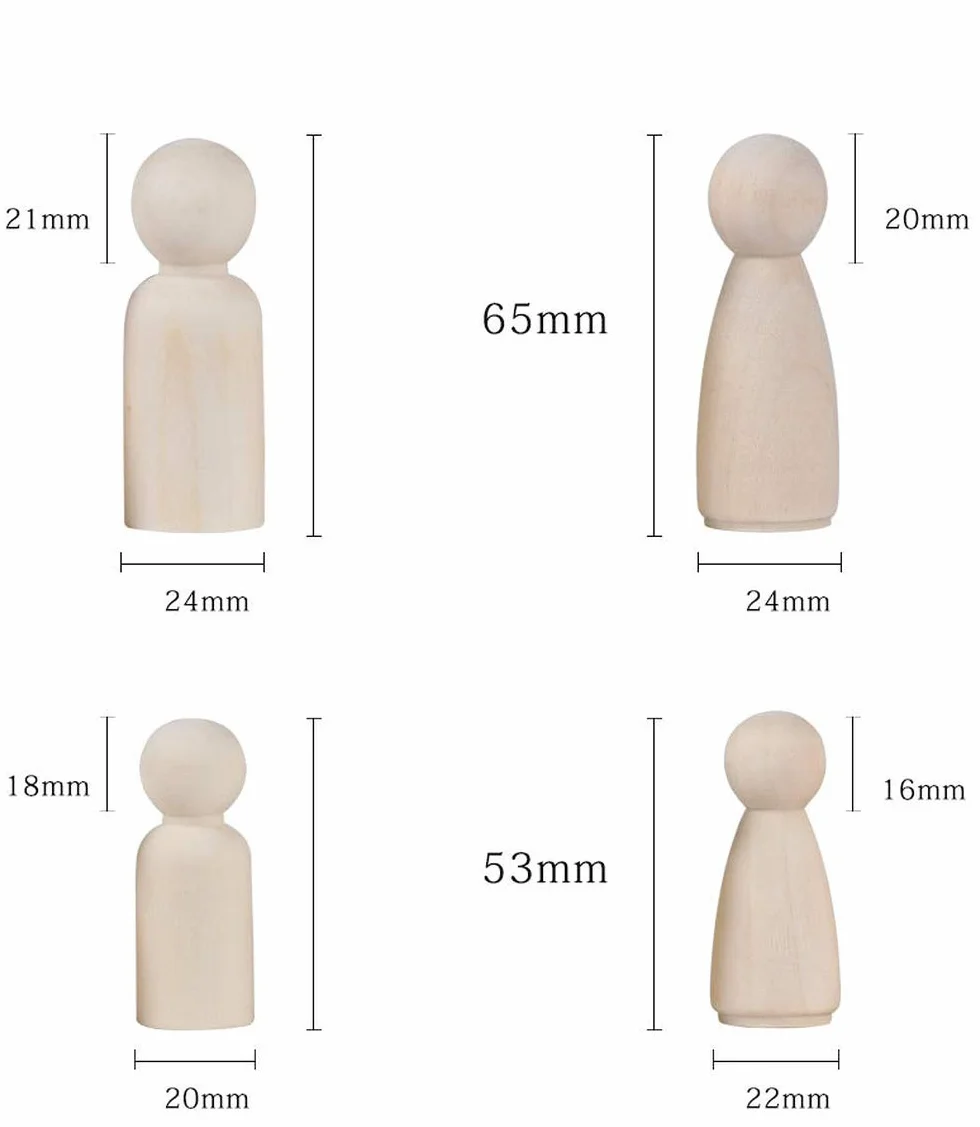 50 figure in legno Bambola di Legno Ragazze Decor Fai da Te Decorazione Bambola Artigianato Bambole di Legno Pittura Bambole di Legno (50 Pezzi)