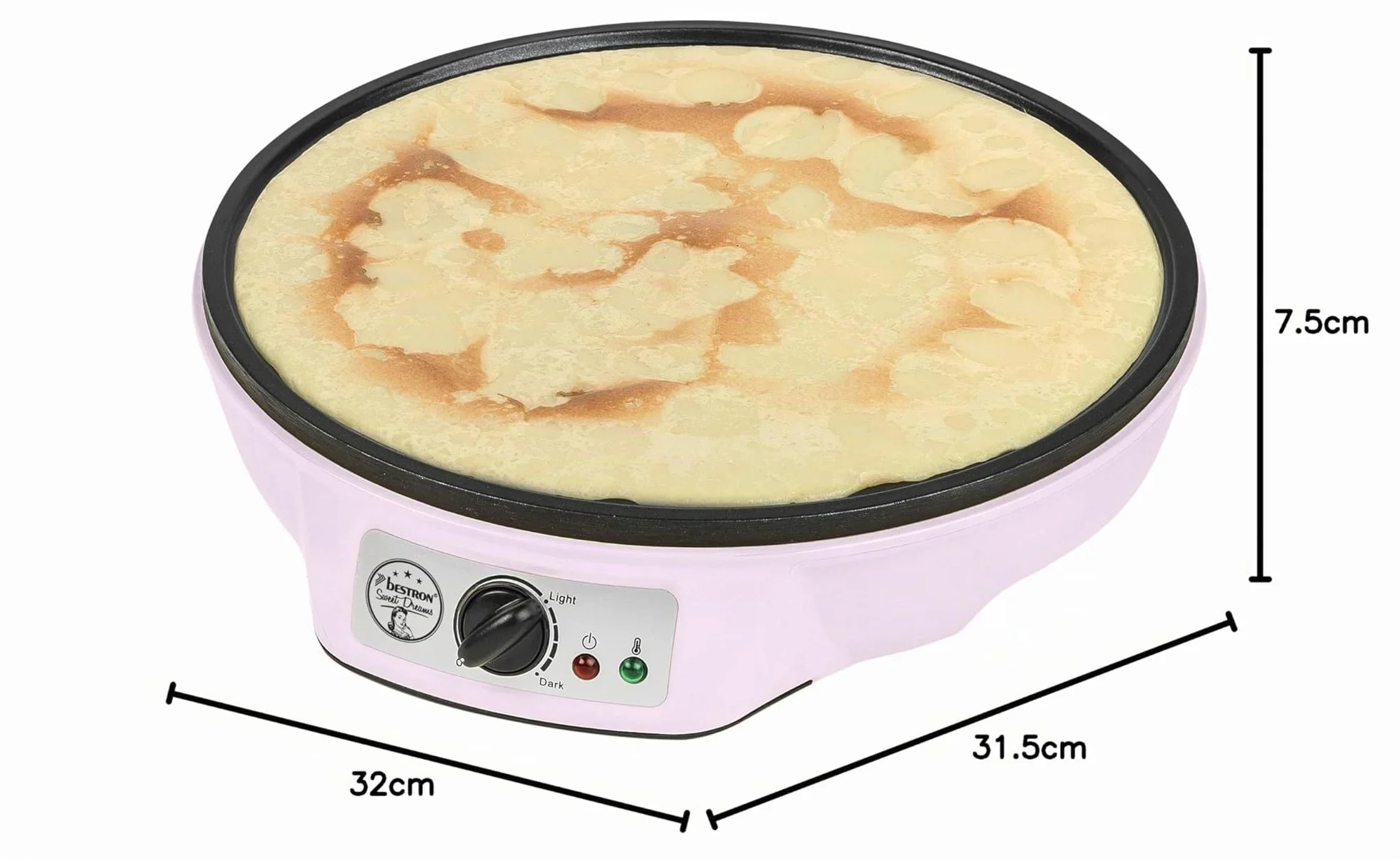 Bestron Macchina per crêpes retrò 30 cm 1000W antiaderente Rosa con spargitore e giratorta