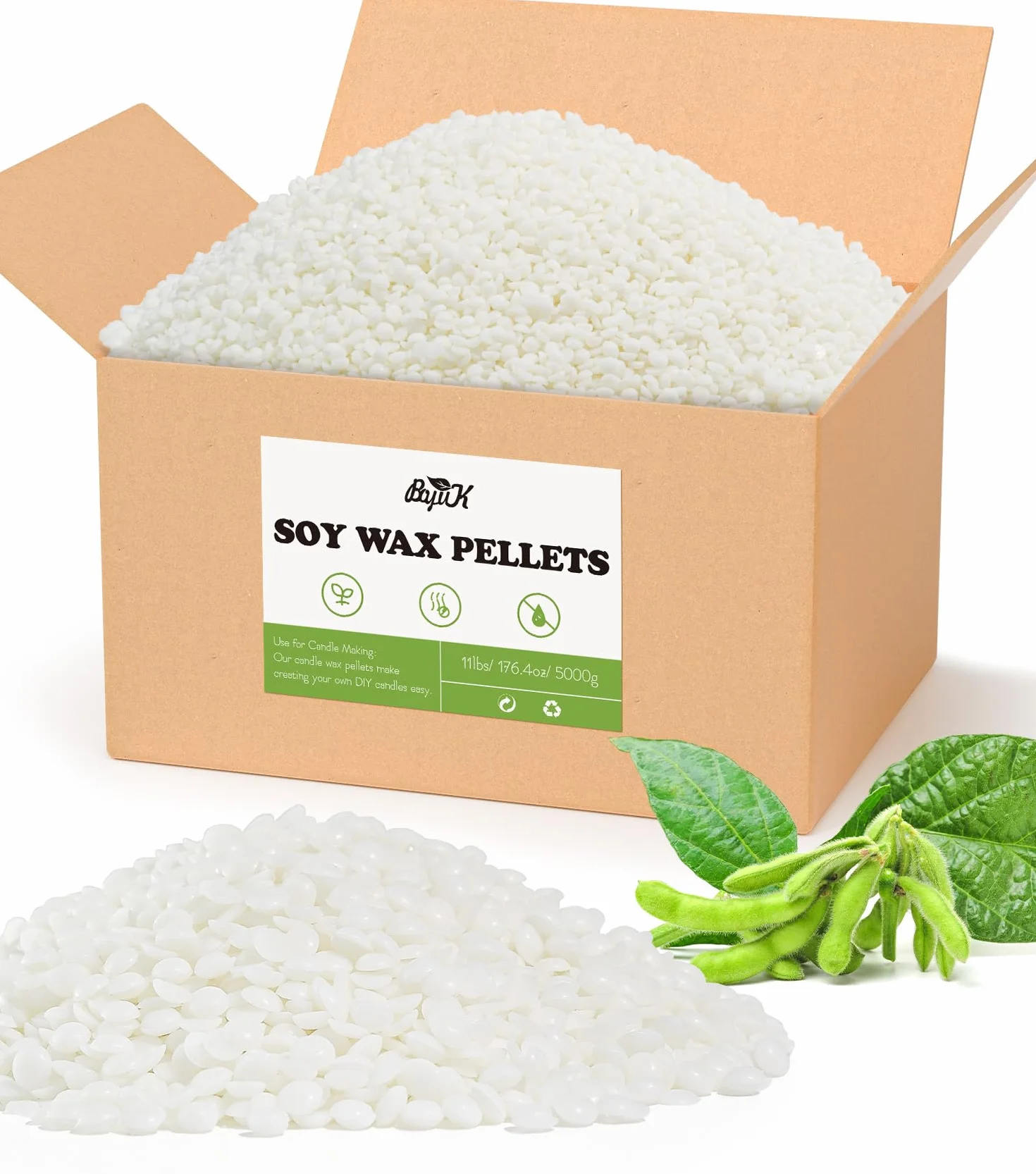 BOYUJK Cera di Soia per Candele 5KG, Premium Natural Cera per Candele, 100% Cera per Candele Fai da Te per La Produzione di Candele da Agricoltura Biologica