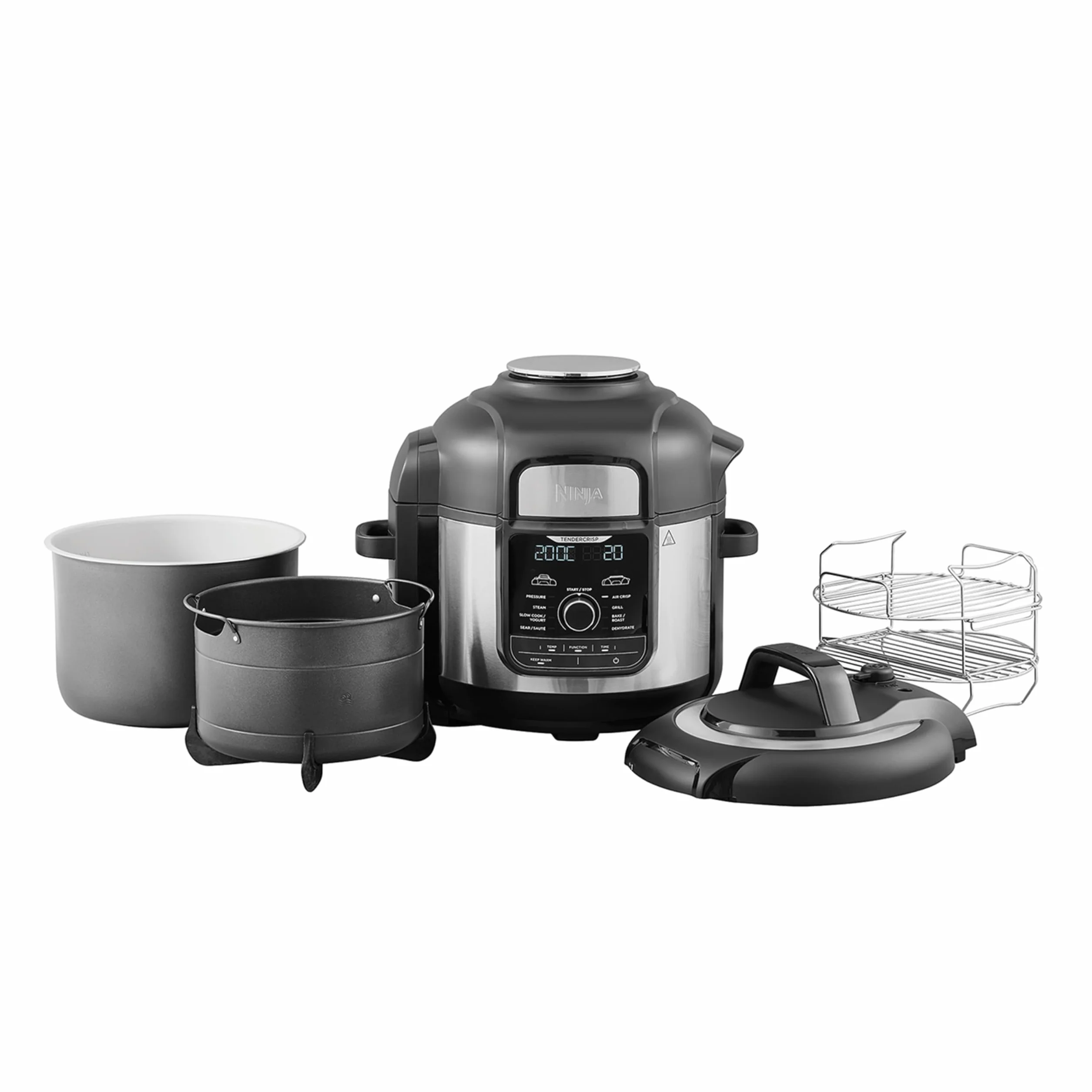 Ninja Foodi MAX Multicooker, 9 in 1, 7.5L, 9 Funzioni di Cottura, Pentola a Pressione, Friggitrice ad Aria, Cottura Lenta, Griglia e Altro, Acciaio Satinato/Nero, OP500EU