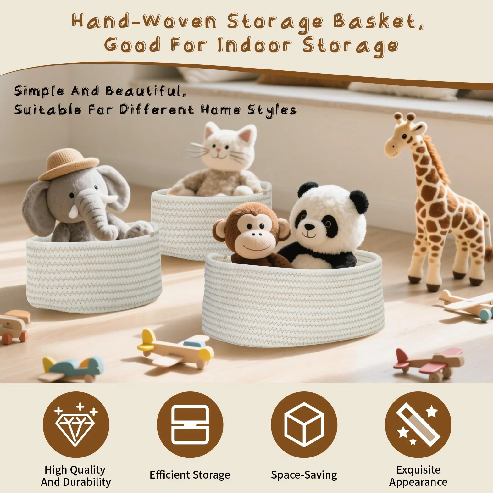 Cozary Cestini Portaoggetti Intrecciato Impilabile Scatola Immagazzinaggio Corda Cotone Organizer 3 Pezzi