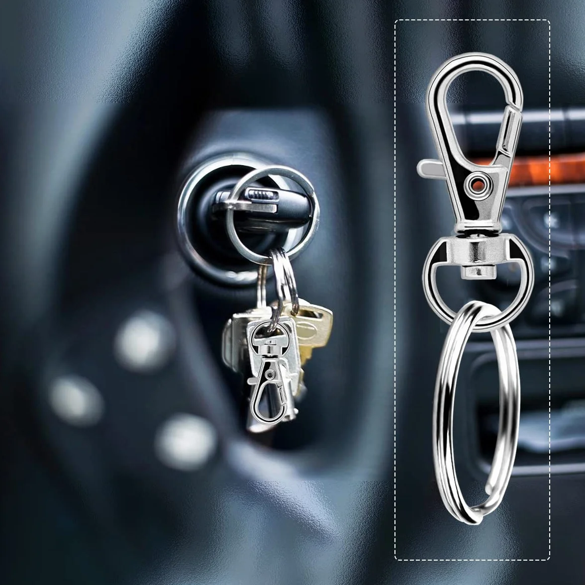 Moschettone Portachiavi Metallo 80 Pezzi Moschettoni Piccoli Multiuso Ganci Portachiavi Argento