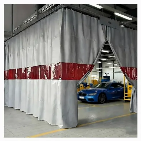 Tenda per Saldatura Rivestita in Silicone, Spessore 1 mm, Schermo ignifugo con Finestra di visualizzazione Rossa, Occhielli Resistenti, barriera Resistente al Calore per Officina Industriale