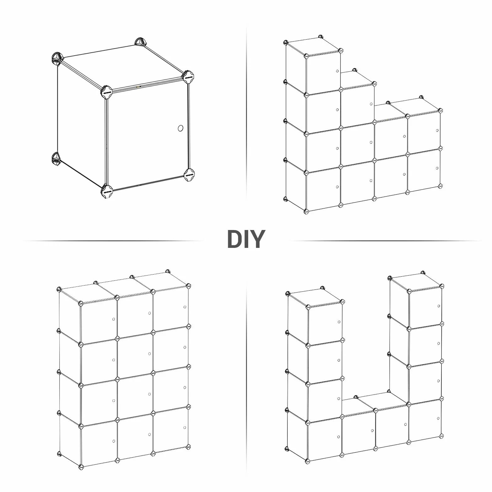 SONGMICS Armadio a 12 Cubi, Portaoggetti Organizzatore, Armadietto Mobiletto con Ante, per Abiti Scarpe Libri, Facile da Assemblare, Bianco LPC342W01