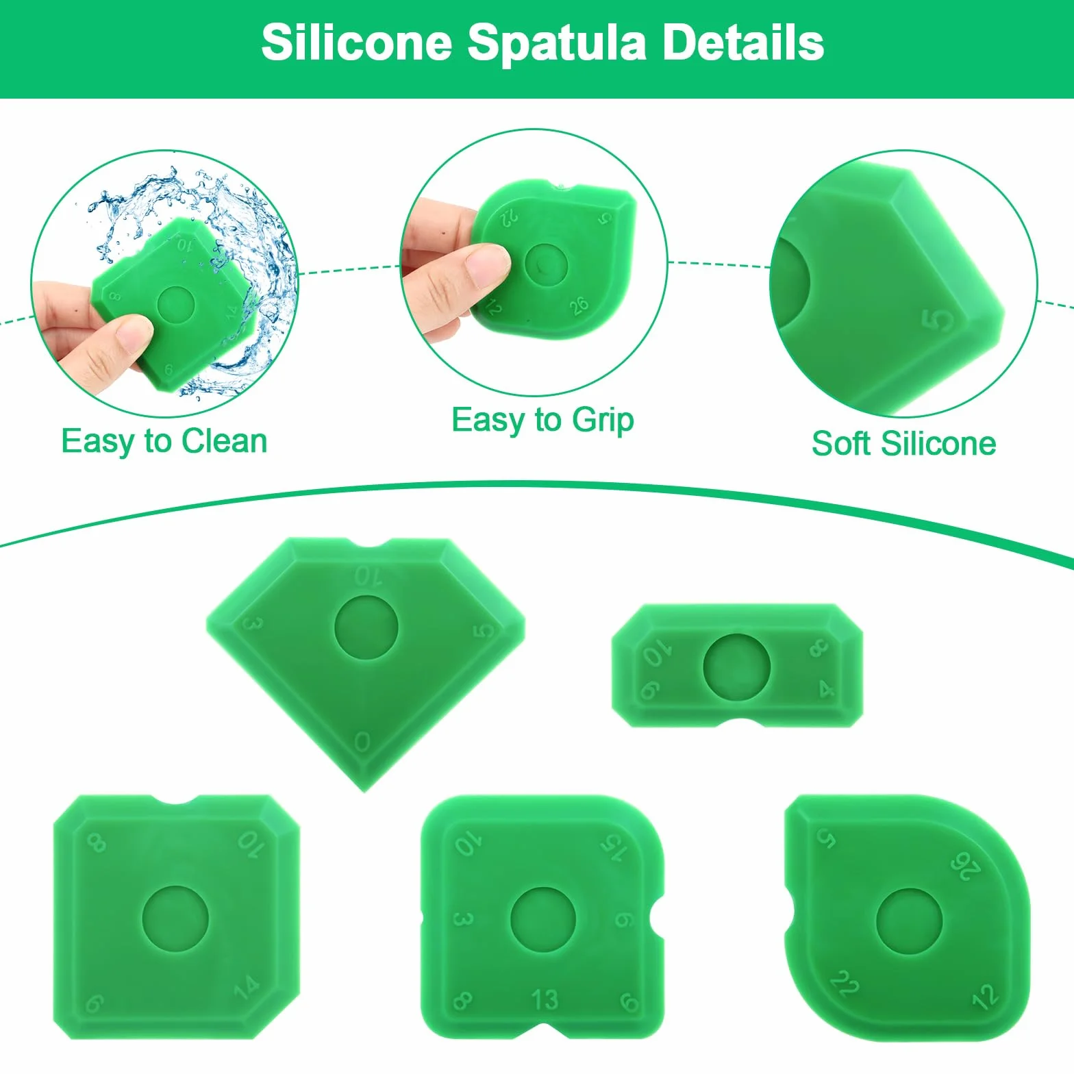 Set di 5 Strumenti per Calafataggio，raschietto spatola per sigillante，Spatola per giunti，Strumenti di Calafataggio in Silicone