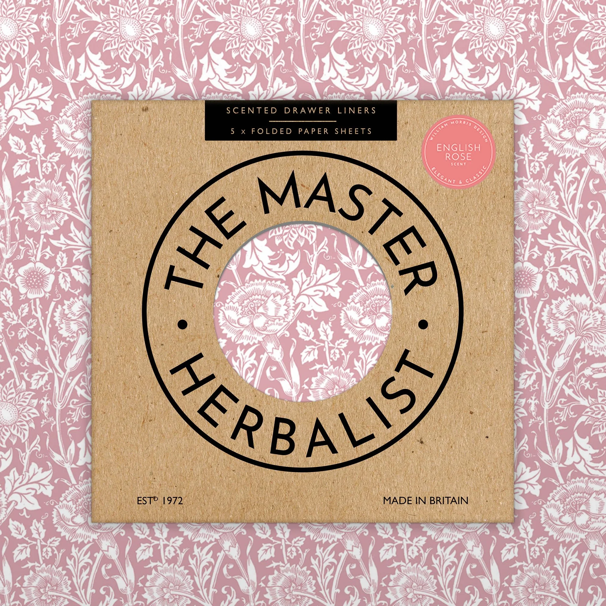The Master Herbalist Fragranti Fodere per Cassetti Profumate Design William Morris | Confezione da 5 Fogli | Contiene Olio Essenziale (Rosa | Rosa di Eleboro, Folded)