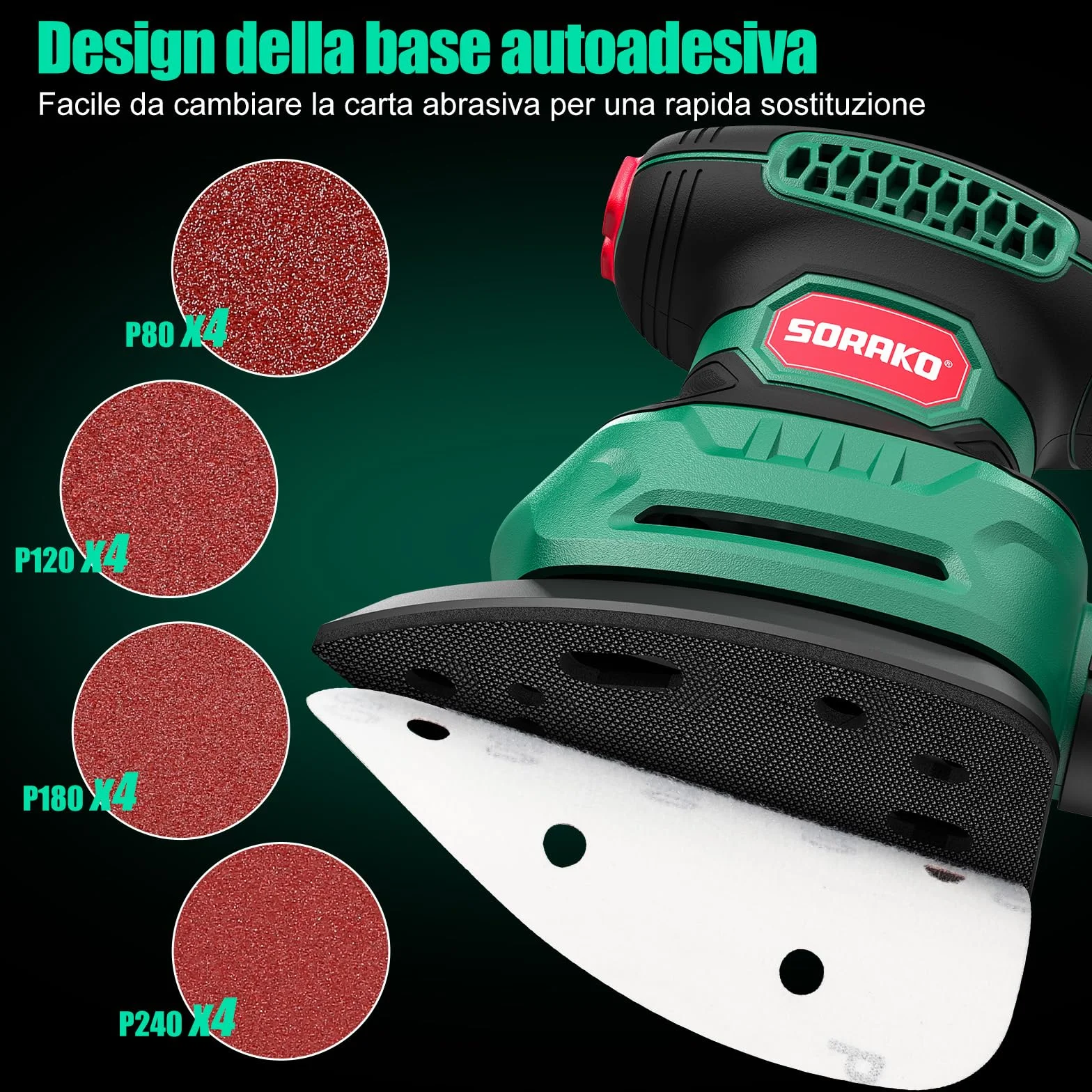 SORAKO Levigatrice Mouse 220W 14000 OPM con Sacchetto Raccoglipolvere e Carta Abrasiva