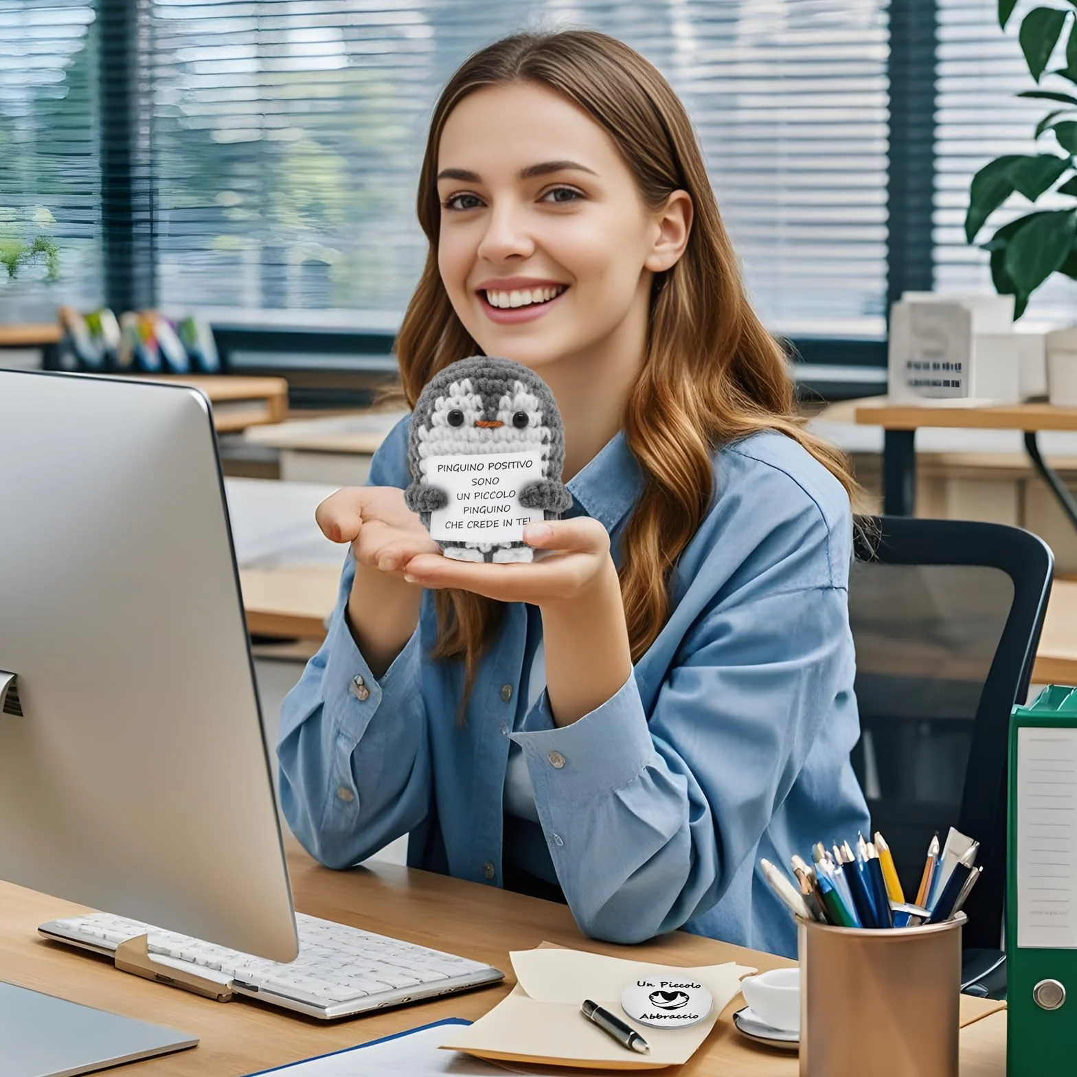 Pinguino Positivo Italiano Mini Divertente Idea Regalo Lavorata a Maglia