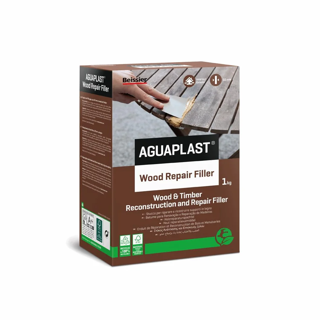 Stucco Riparazione Legno – Aguaplast Wood Repair Filler – Riempitivo per Buchi e Crepe su Mobili, Infissi e Parquet – Stucco Legno Resistente e Verniciabile - non cala fino a 50mm di spessore - 1kg