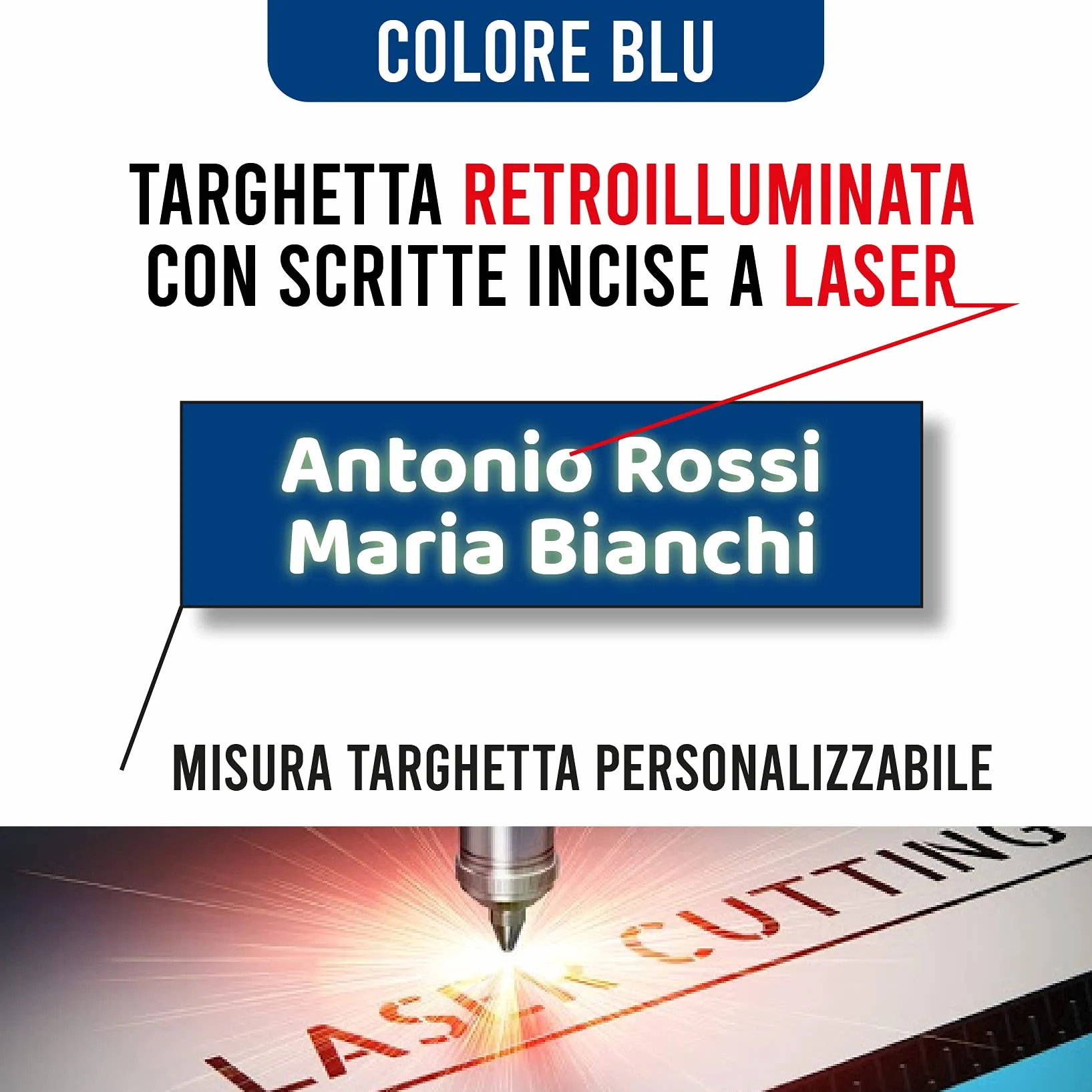 GFD - Targa Nome con misure personalizzate - Ideale per cassetta lettere, citofono e armadietti - Retroilluminata per citofoni e autoadesiva per altri usi - Made in Italy