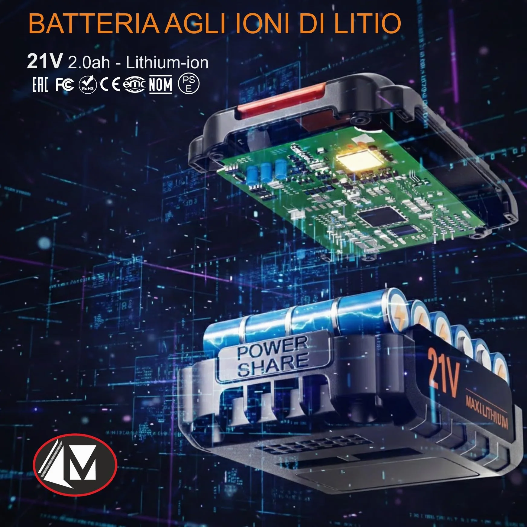 Meridiana - Set Trapano Avvitatore a Batteria, 21V Trapano a Percussione, con 2 Batterie, Bussole, Inserti Torx,2 Velocità, LED Luce e Prolunga Flessibile per Montaggio, Riparazioni e Manutenzione.