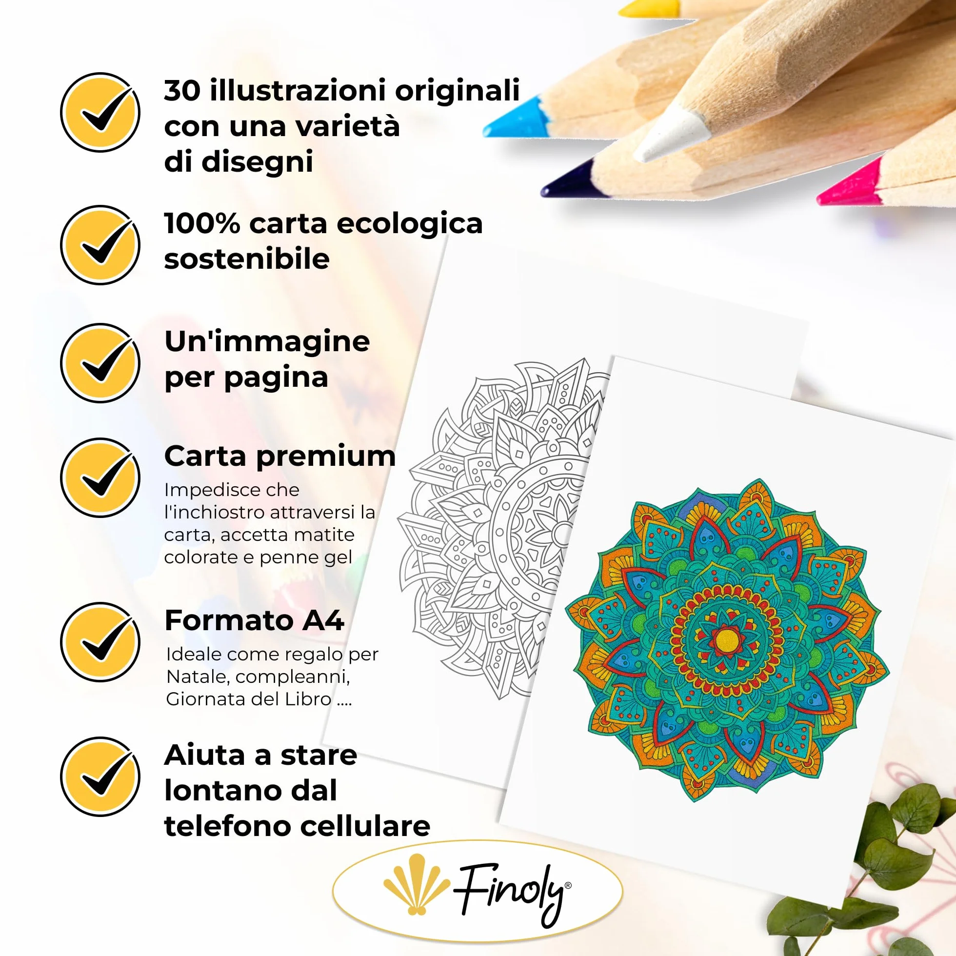 Libro mandala da colorare per adulti A4 30 illustrazioni originali Carta Premium Rilegatura a spirale Volume 1