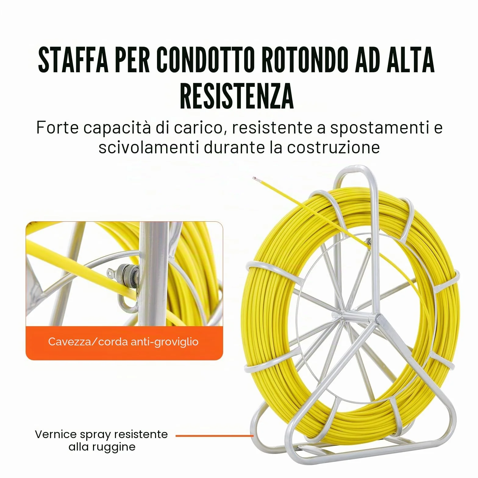 VEVOR Sonda Passacavi in Fibra di Vetro 7,9mm x 150m con Supporto in Metallo Estrattore a Nastro per Cavo Elettrico con 2 Teste di Trazione Strumento di Installazione del Cavo Elettrico in Fiberglass