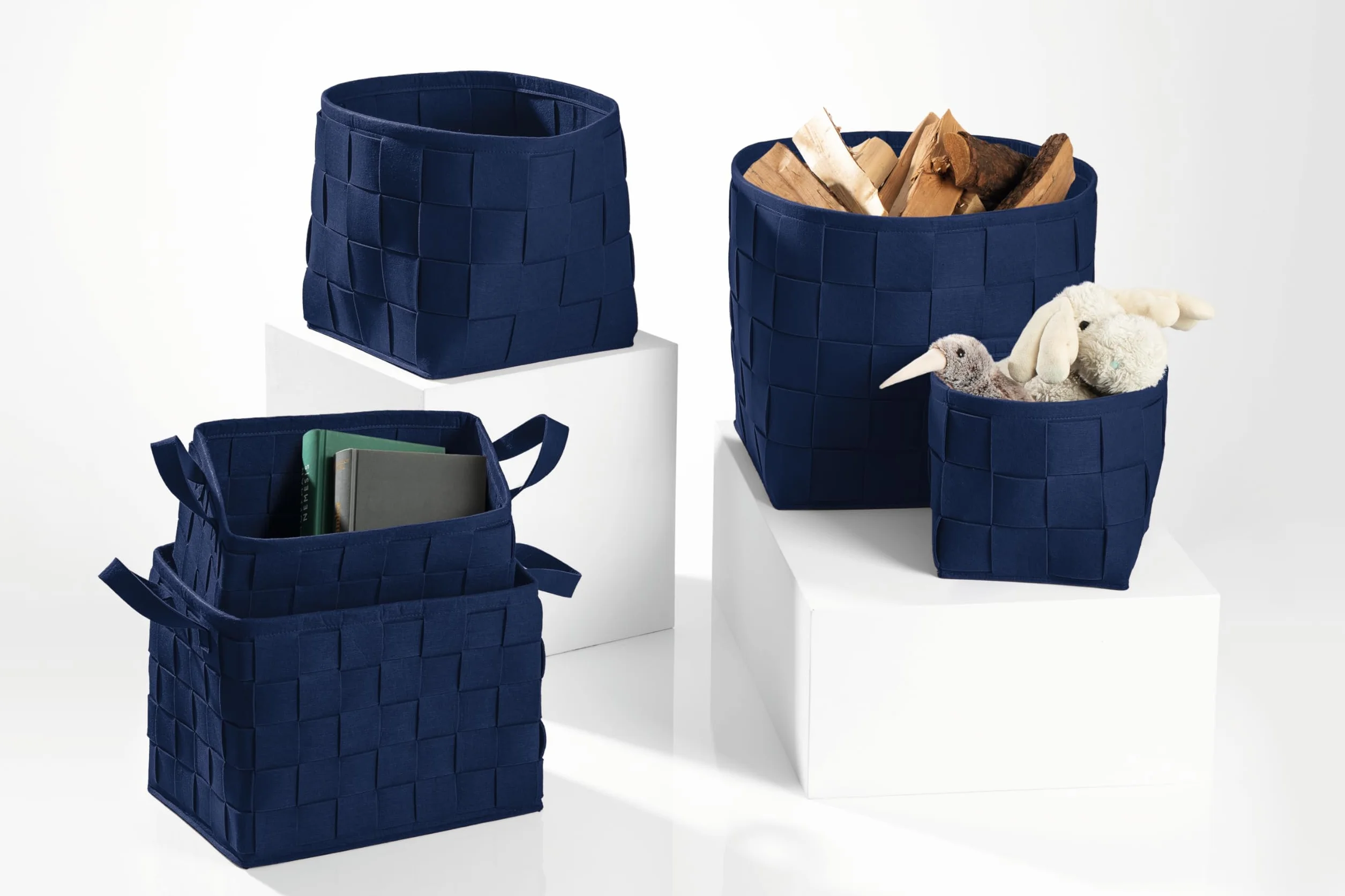 Cesta in feltro 24x24x24 cm pieghevole per legna da camino e riviste Blu scuro