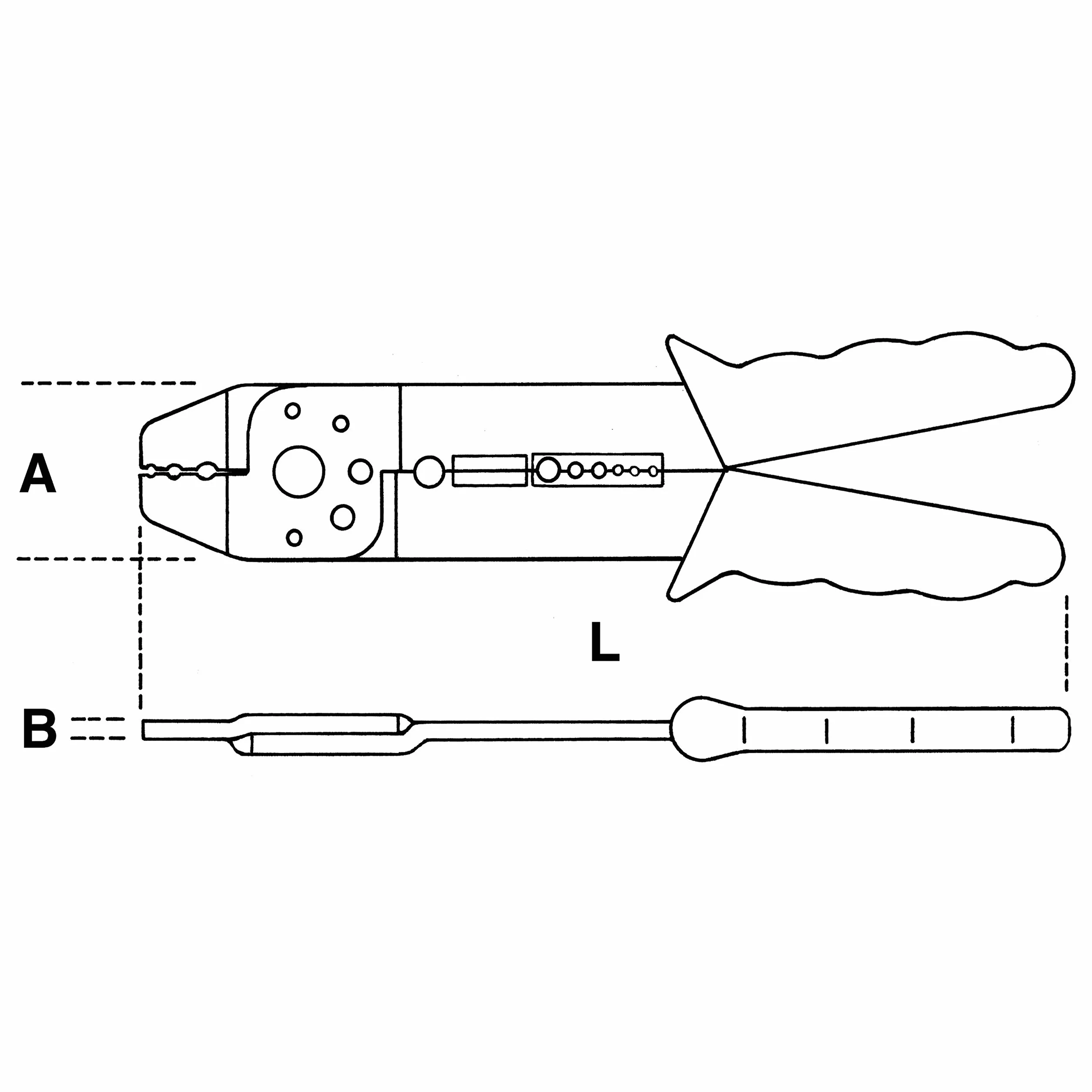 BETA - Pinza per Capicorda Non Isolati Aperti Modello Standard, Pinza Crimpatrice Professionale per Terminali Elettrici e Connettori, Cavi 0-8 mm² Lunghezza 220 mm, Utensile Elettricista, 1603B