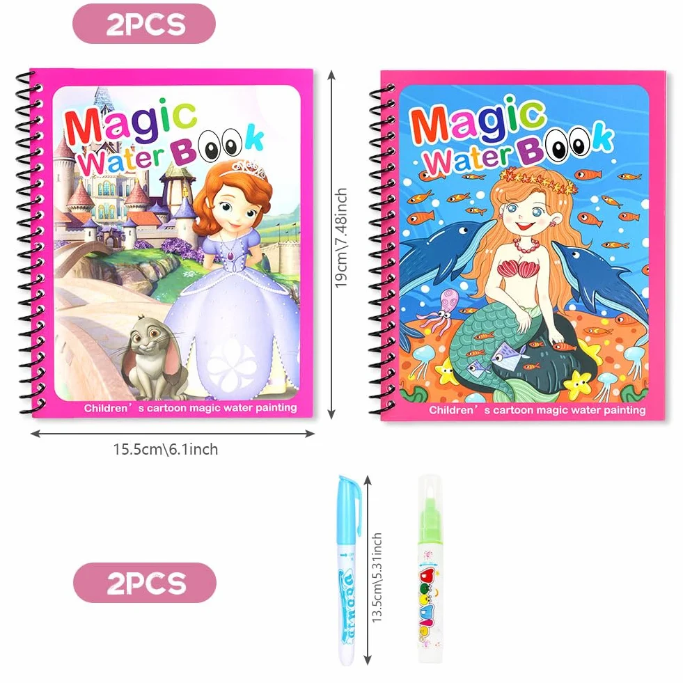 OSDUE Libro da Colorare ad Acqua Magico, 2 Pezzi con Penna, per Viaggio