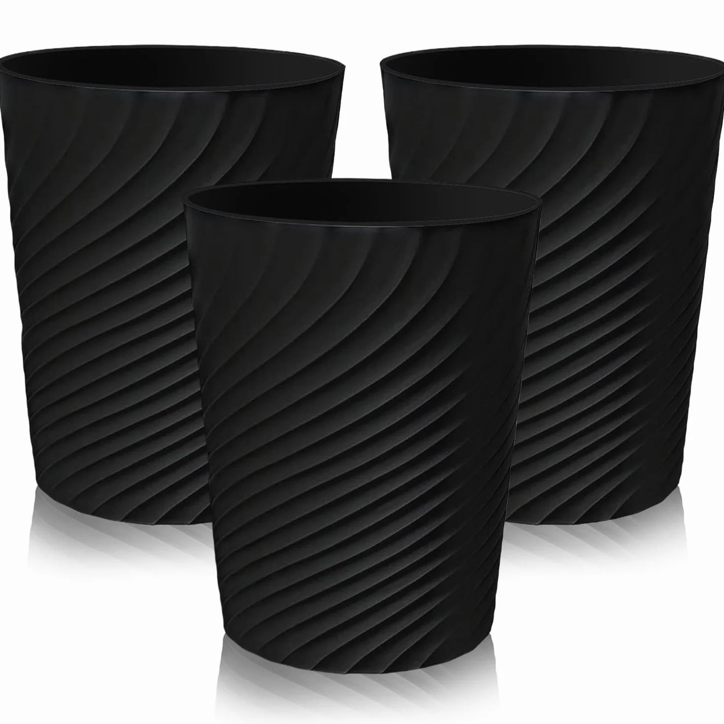 3 Pezzi Cestino Piccolo, Cestino per la Carta in Plastica, Pattumiera per Ufficio, Senza Coperchio, Pattumiera per Cucina, Cameretta dei Bambini, Camera da Letto, Soggiorno (Nero)
