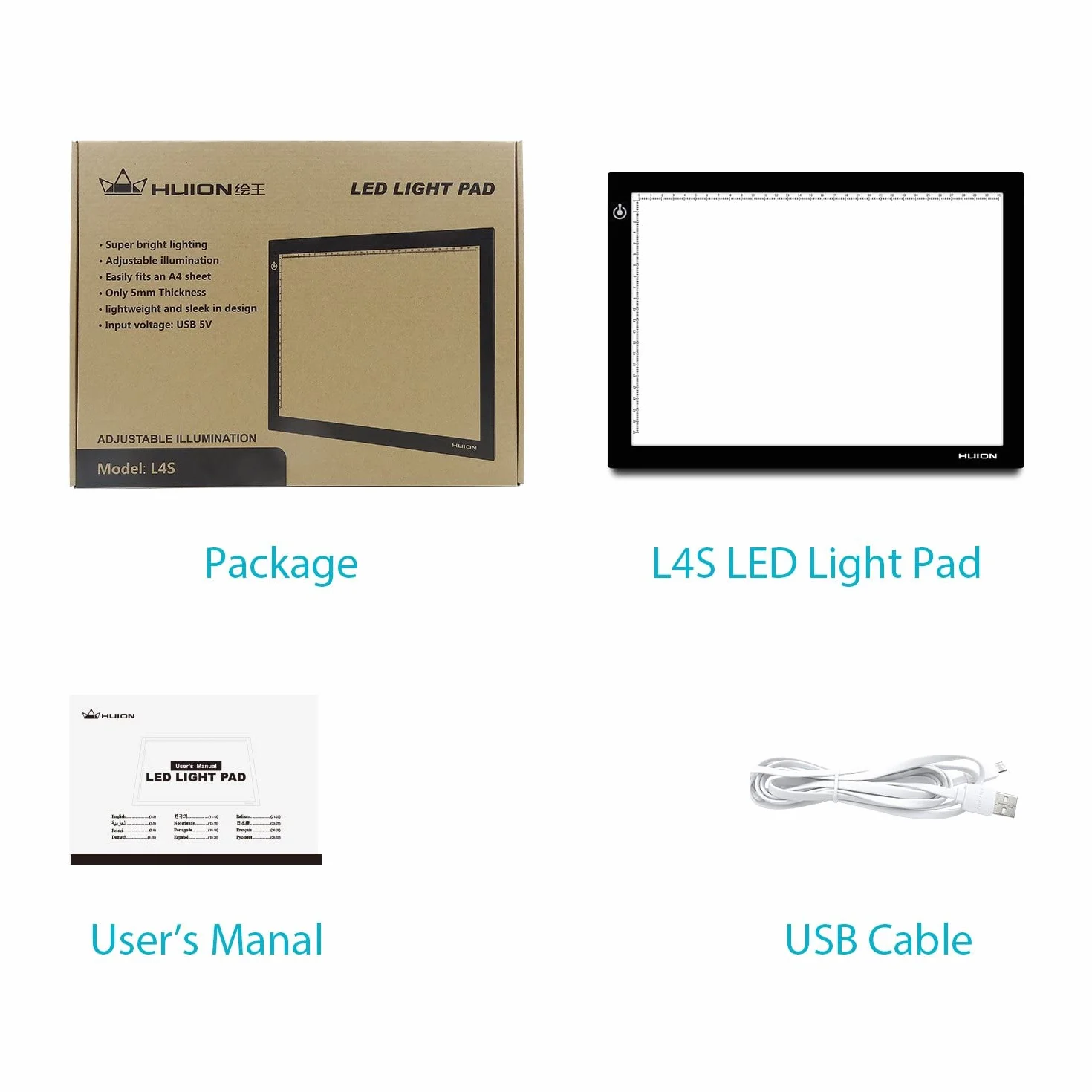 HUION® L4S USB 36x27cm Tavola Luminosa Led Tavoletta Luminosità Portatile Light Board Luminosità Regolabile Tracing Light Pad per Disegnare Schizzi, Gli Artisti, Disegnare, Animazion