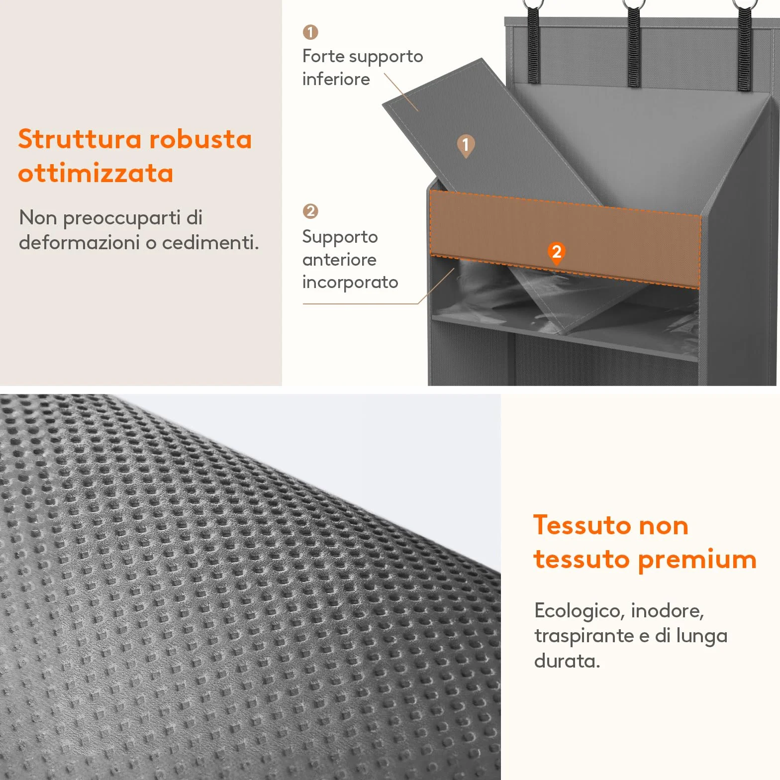 Lifewit Portaoggetti da Appendere 4 Tasche Laterali 2 Ganci Capacità 18 kg 5 Ripiani Grigio
