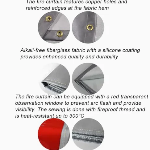 Tenda per Saldatura Rivestita in Silicone, Spessore 1 mm, Schermo ignifugo con Finestra di visualizzazione Rossa, Occhielli Resistenti, barriera Resistente al Calore per Officina Industriale
