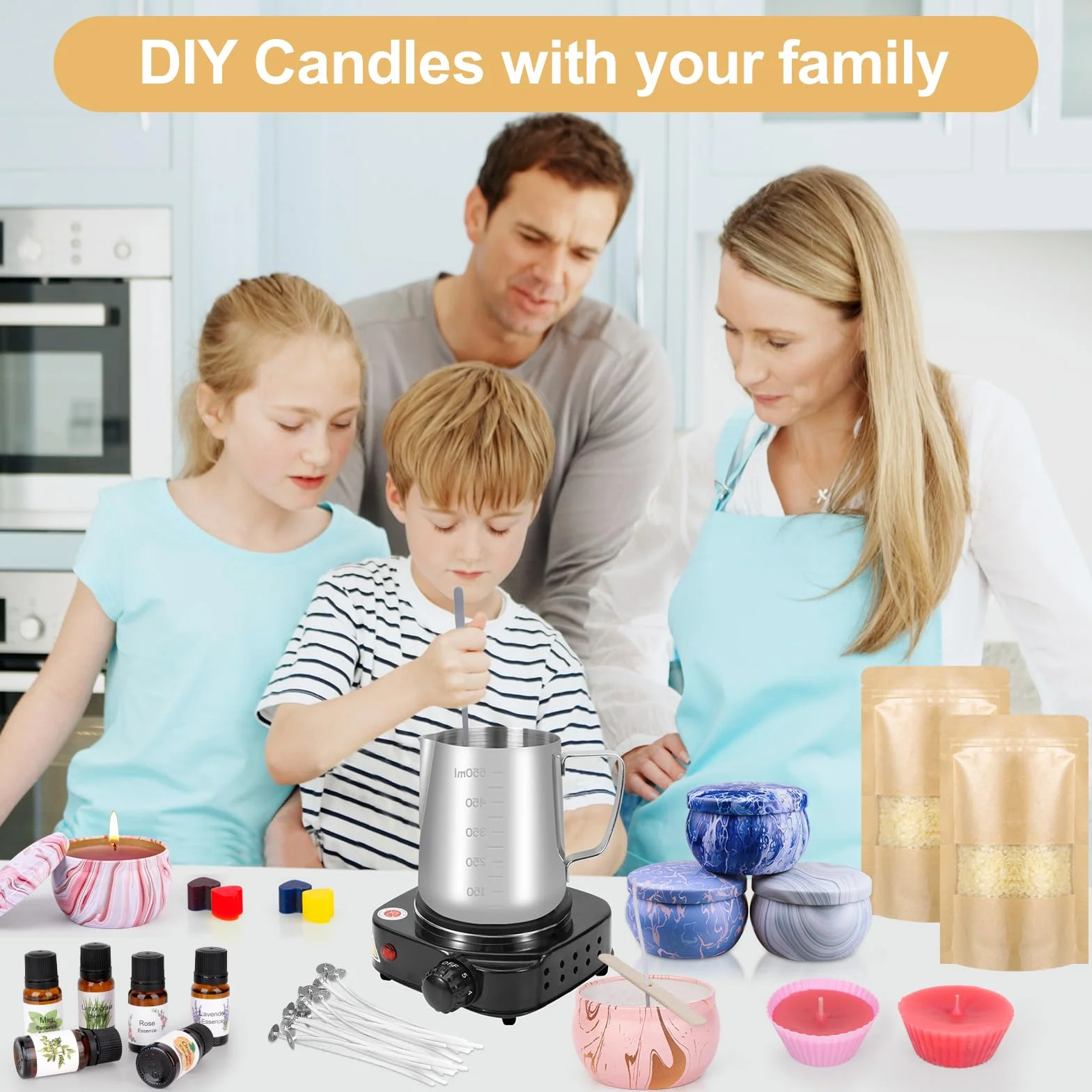 Set di Candele fai da te,Kit Candele Fai da Te per Adulti,Set di Candele Profumate con 480g Cera di soia,9 Barattoli di Candela,6 oli Profumati, 8 Blocchi di colore,DIY Set Regalo per Principianti