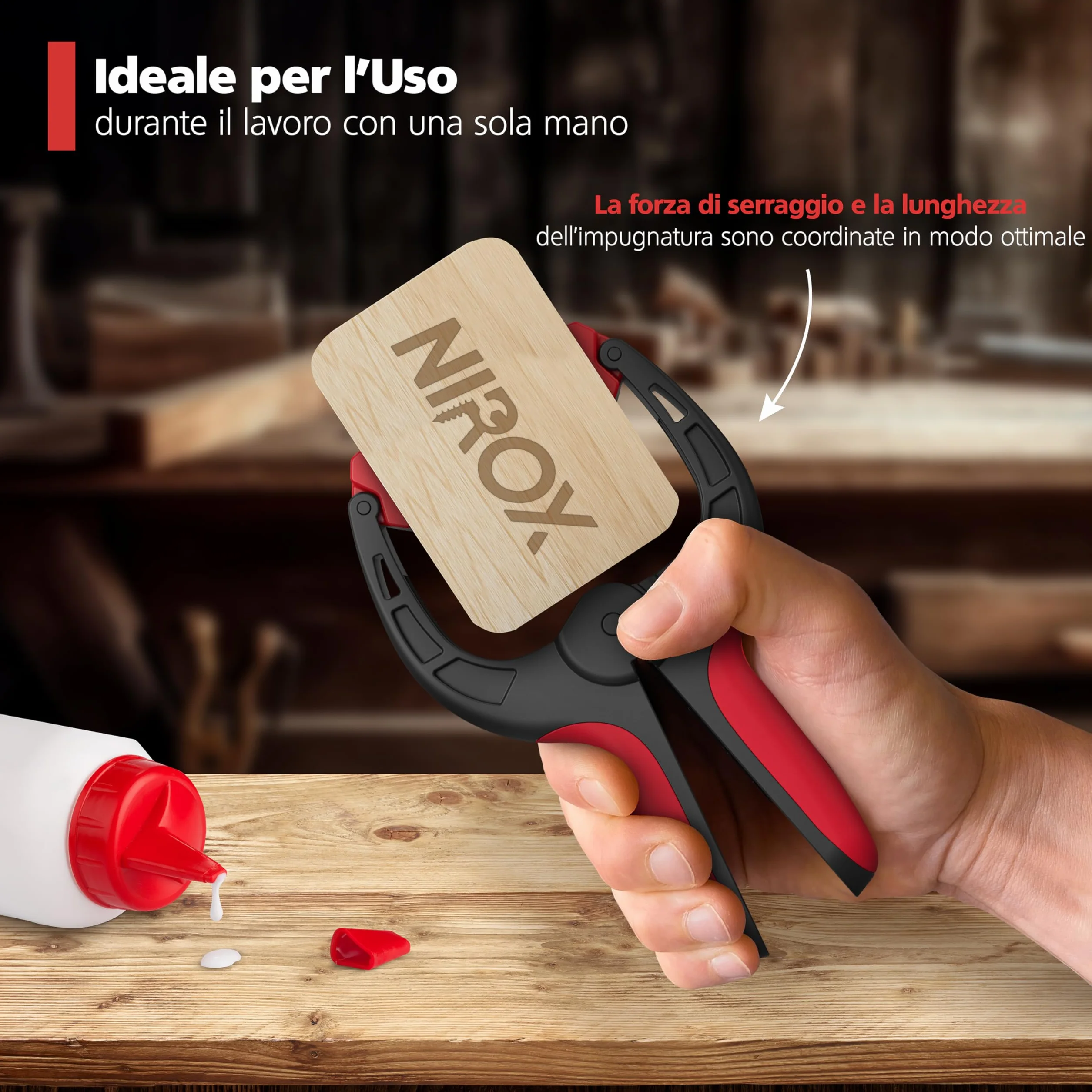 Nirox Set di 4 Morsetti a molla - Morsettiere con ampia apertura - Elevata forza di serraggio della pinza a molla - Morse da falegname con ganascia mobile - Morsetti a tensione