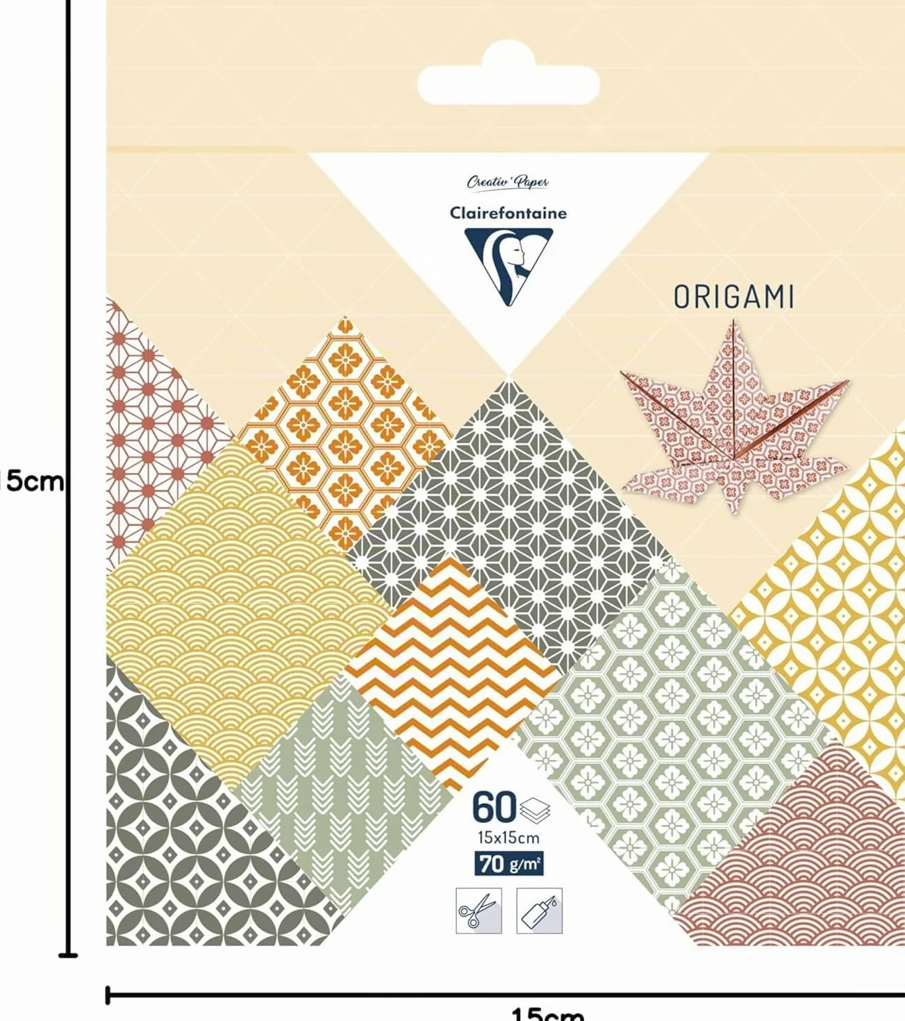 Clairefontaine 60 fogli carta Origami 70g/m² 15x15cm Collezione autunno 30 motivi assortiti