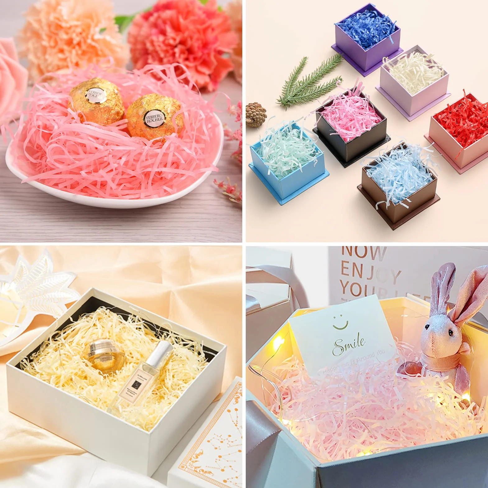 Paglia per Cesti Decorativa 100g Raffia per Riempimento Regali Filler per Cestini Scatola Regalo e Decorazioni Materiale per Party Matrimoni Natale (Rosa)